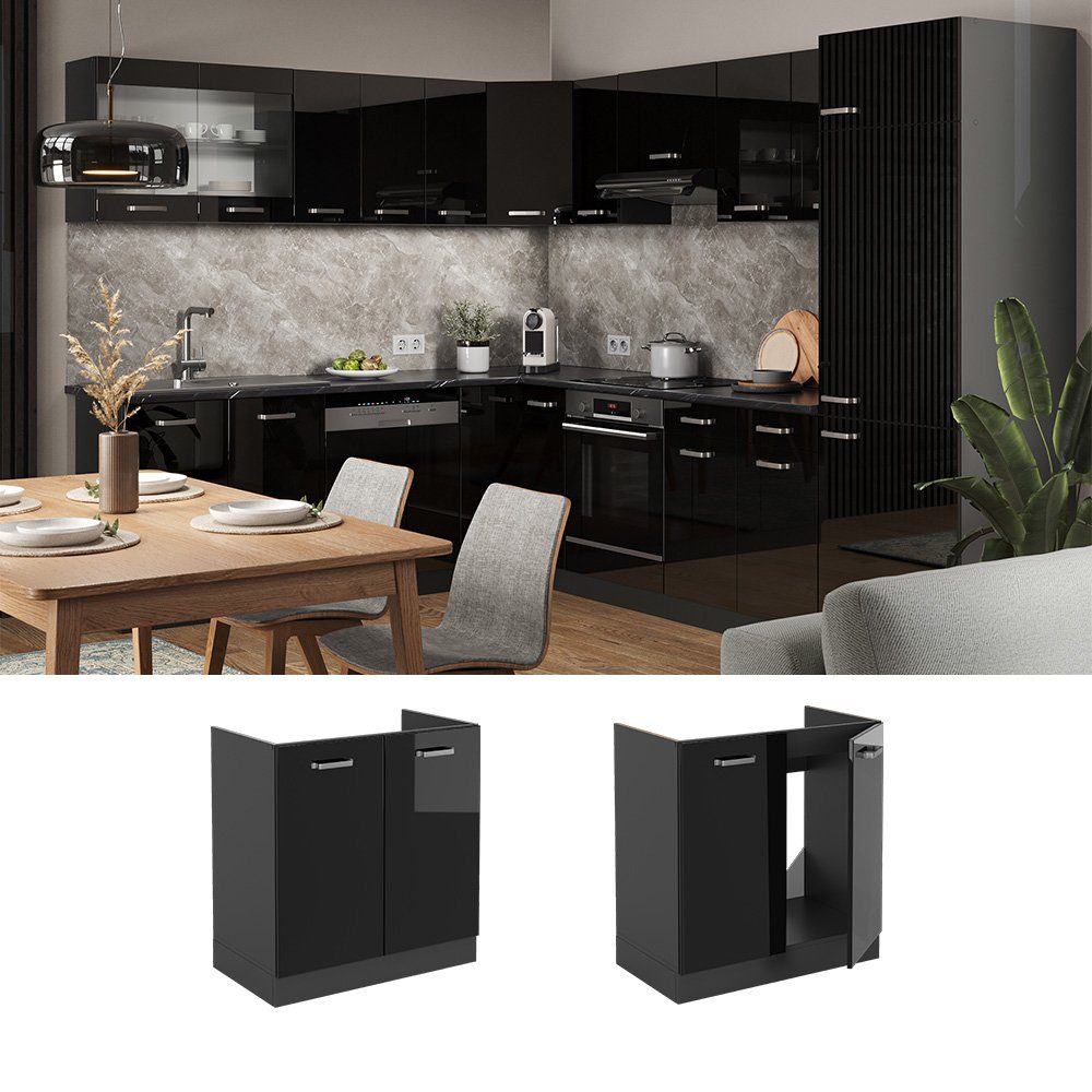 Vicco Unterschrank R-Line, Schwarz Hochglanz/Anthrazit, 80 cm ohne Arbeitsplatte (1-St)