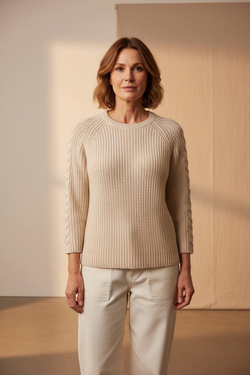 six-o-seven Strickpullover Damen Regular Strickpullover mit Patentmuster und Kabelstrick