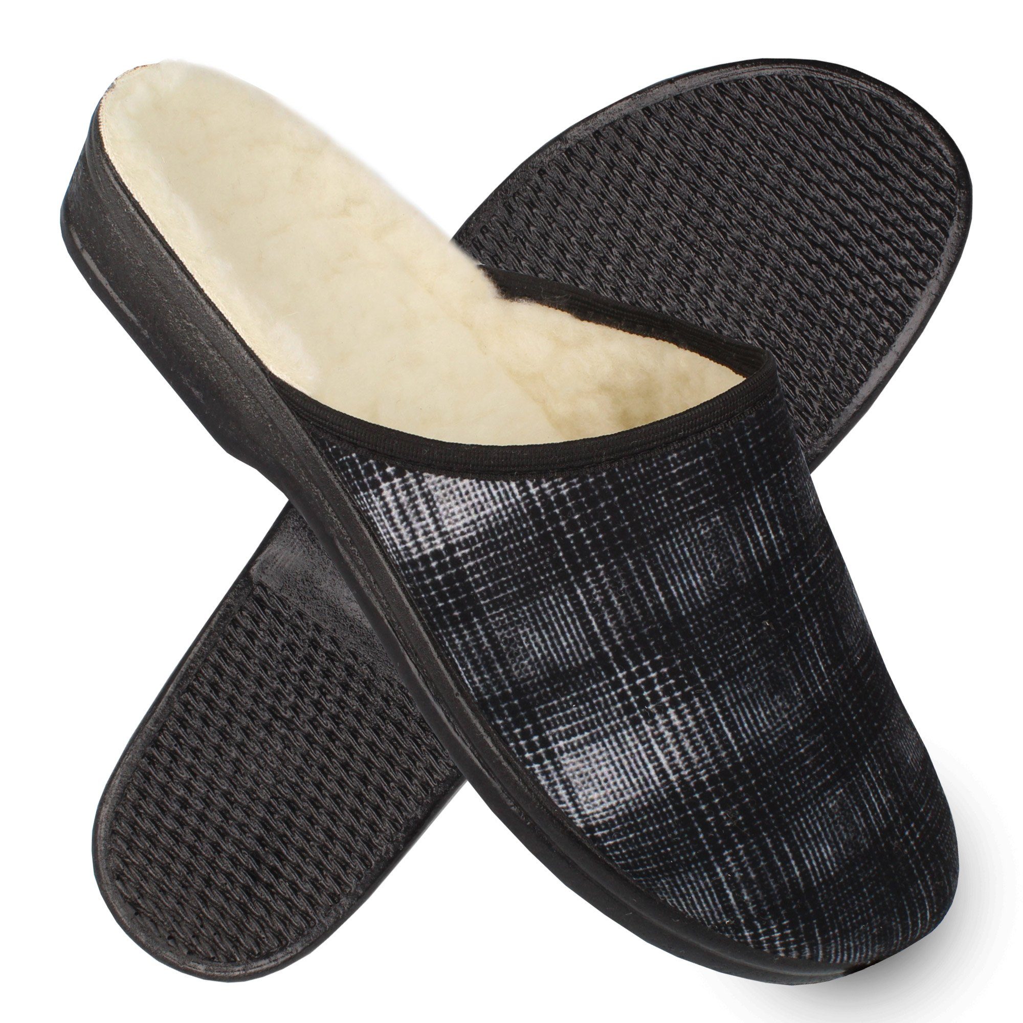 Hausschuhe Kariert mit Gummisohle Silber Размер 40-46 Herren Hausschuh