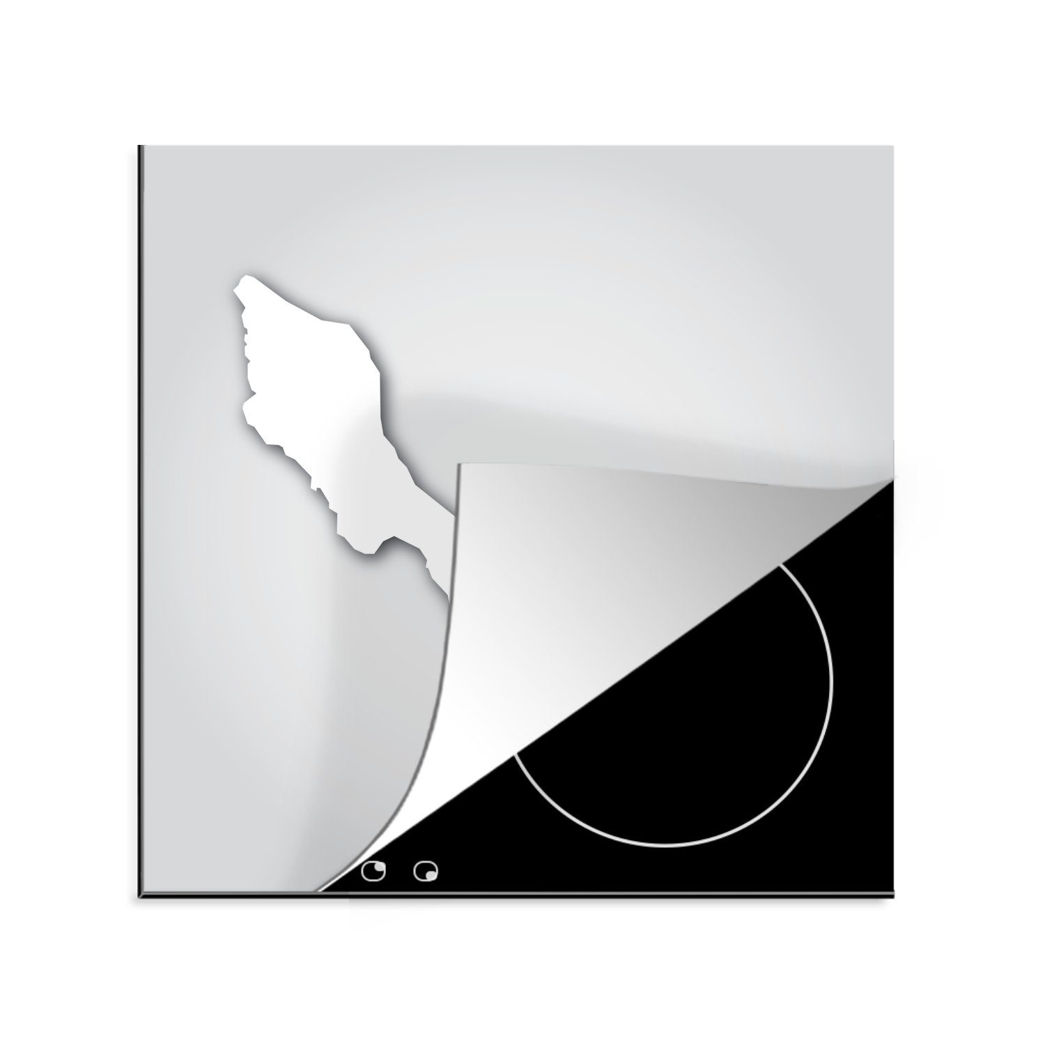 MuchoWow Herdblende-/Abdeckplatte Eine schwarz-weiße Illustration von Curaçao auf grauem Hintergrund, Vinyl, (1 tlg), 78x78 cm, Ceranfeldabdeckung, Arbeitsplatte für küche