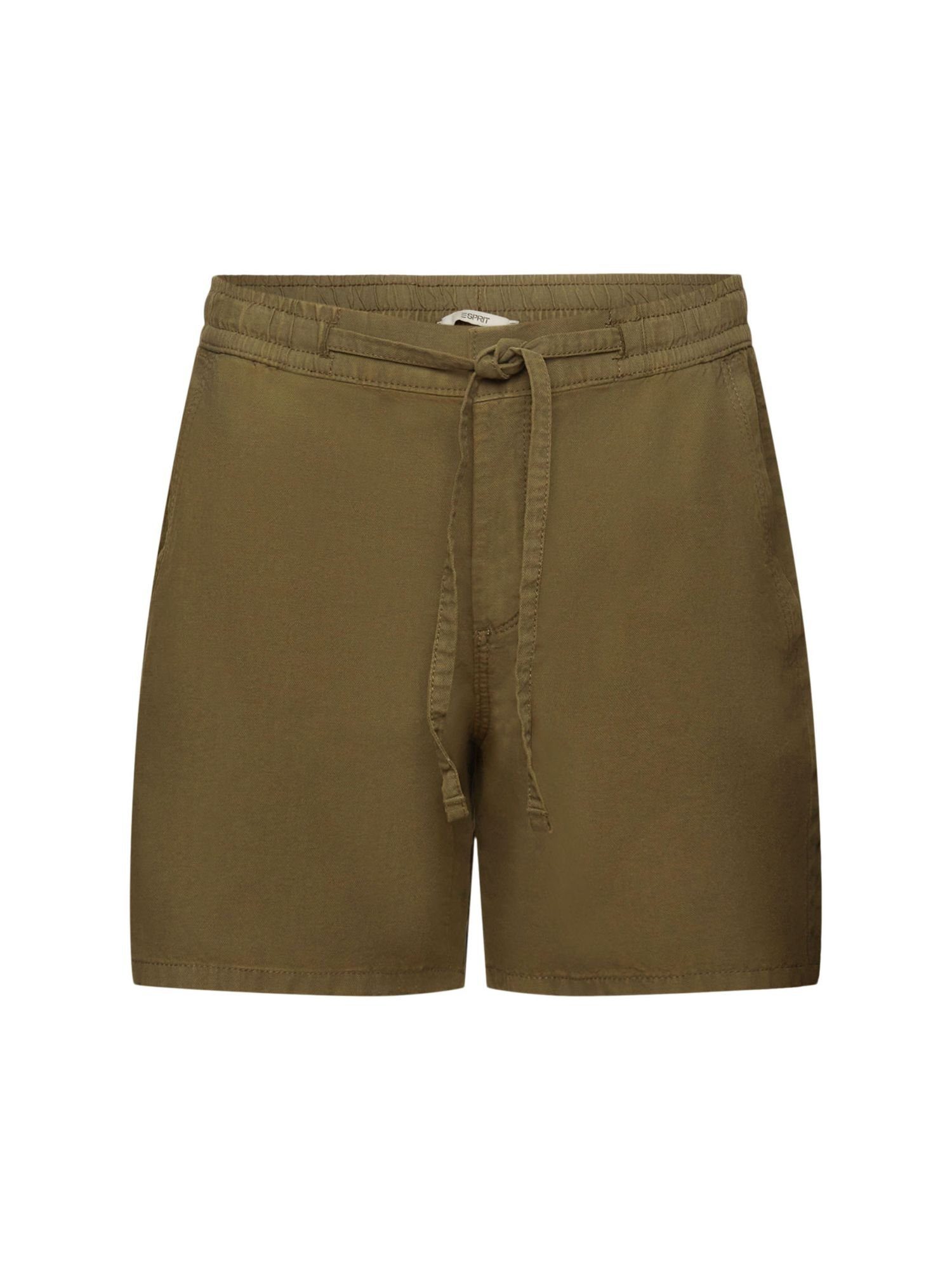 Esprit Shorts Twill-Shorts mit gesmokter Taille (1-tlg) KHAKI GREEN