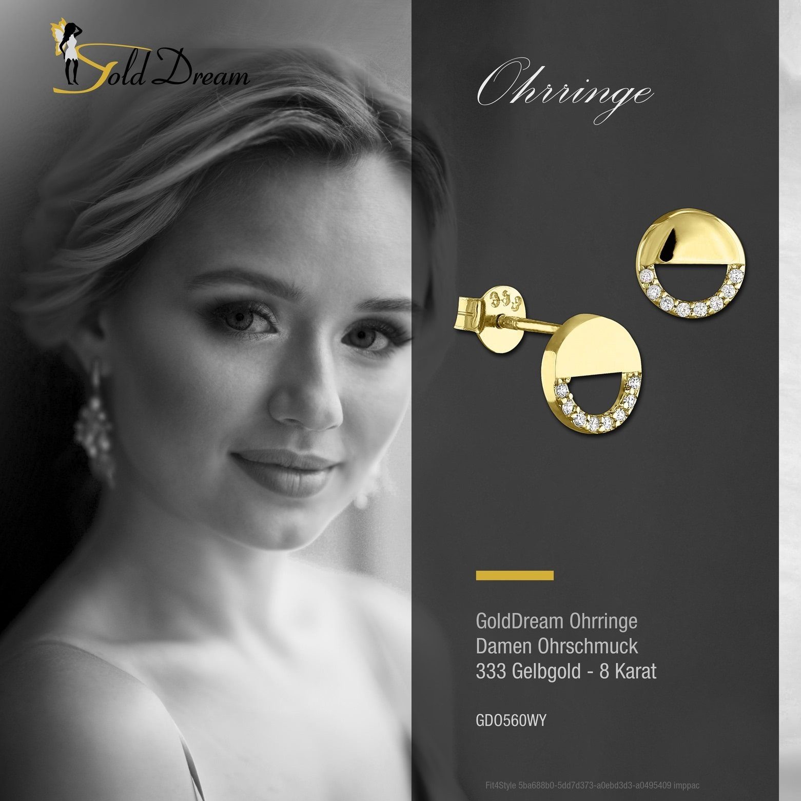 GoldDream Paar Ohrstecker GoldDream 333 GelbGold Ohrringe Zirkonia (Ohrstecker), Damen Ohrstecker Rund aus 333 Gelbgold - 8 Karat, Farbe: gold, weiß