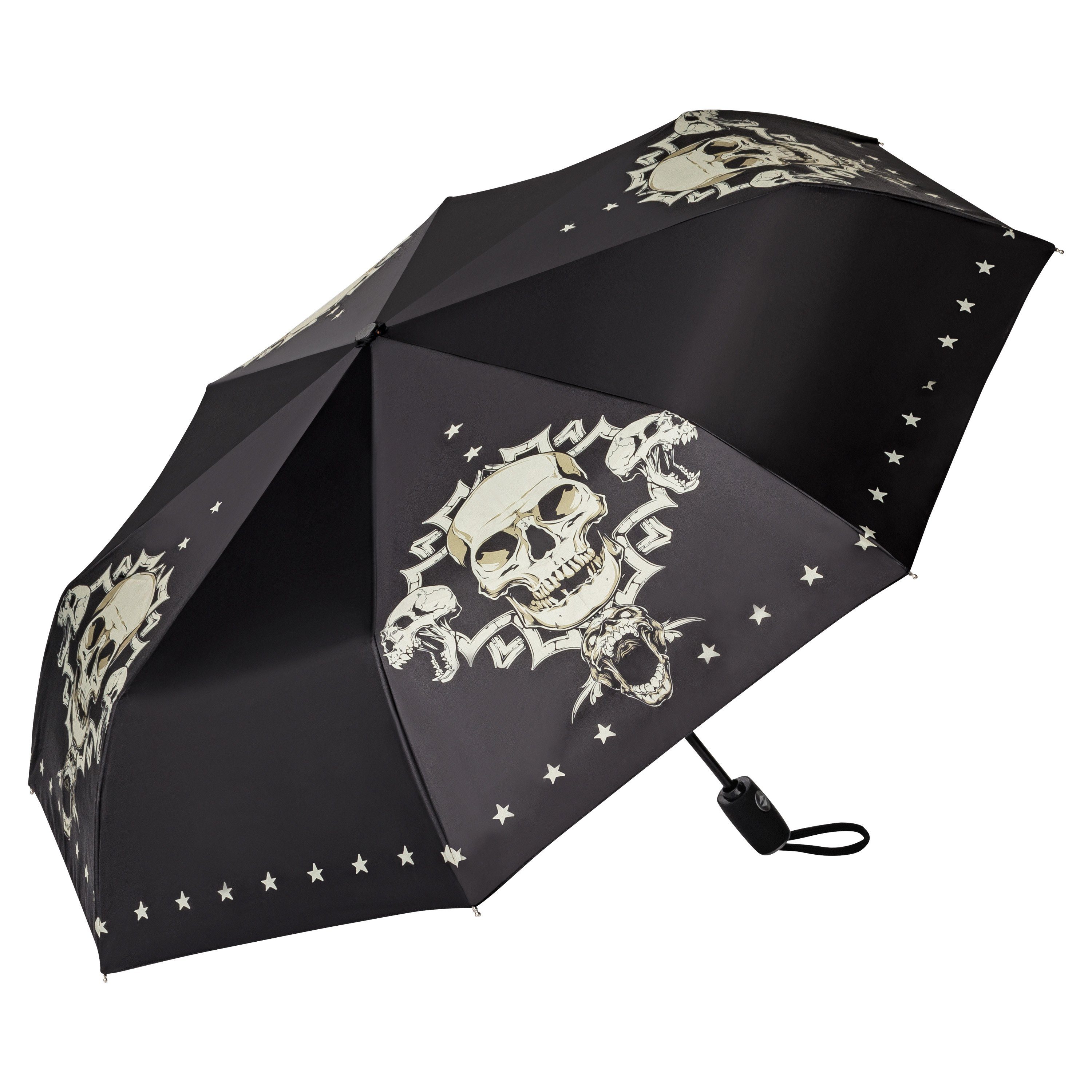 Taschenregenschirm Lilienfeld Windfest Schädel Auf-Zu-Automatik Totenkopf Motivschirm Motivschirm Skull Stabil, von