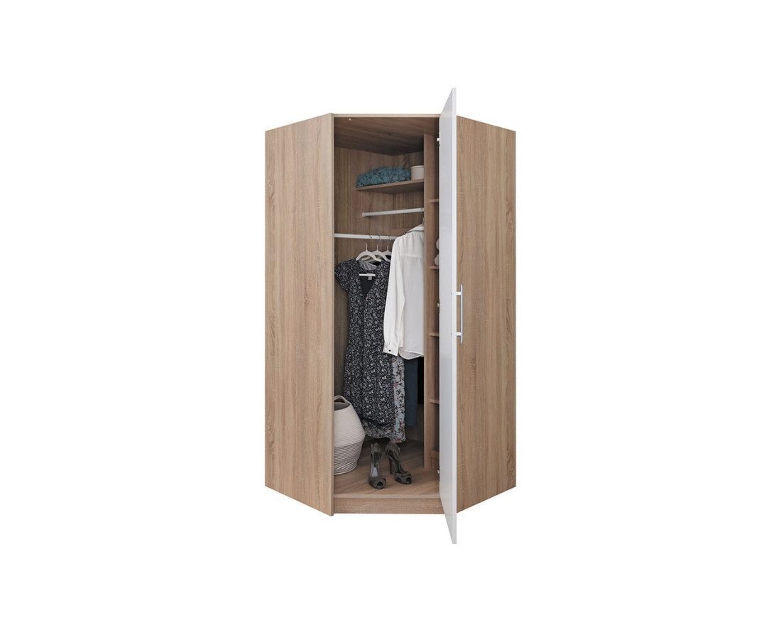 Deine Möbel 24 Eckkleiderschrank SAM SR4 mit Kleiderstangen, Farbe: Cashmere, mit Aufsatz optional (Set, 2-St., mit Stauraum) Drehtürenschrank 95 cm breit für Schlafzimmer Flur Garderobe