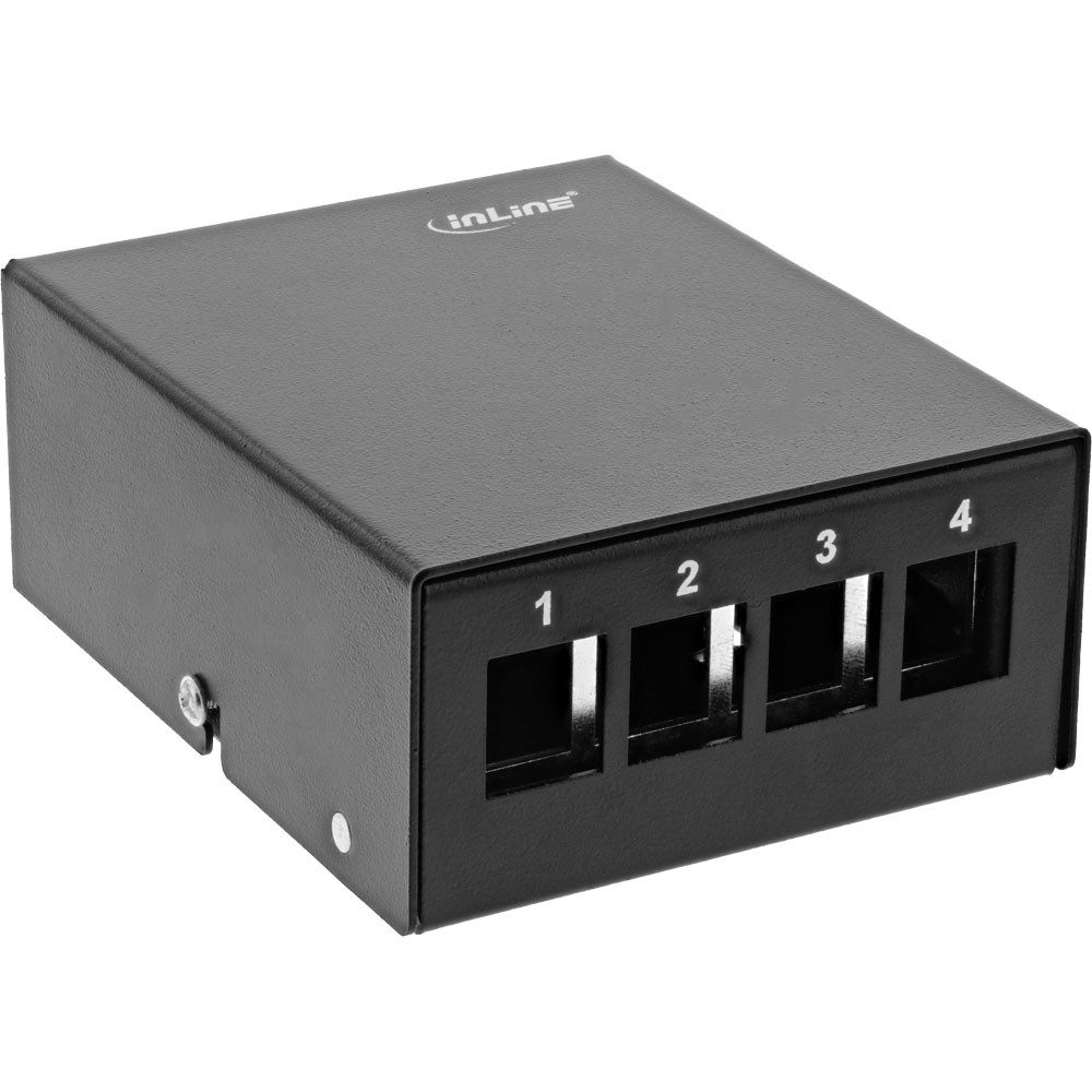 Patchfeld-Dose Aufputz für 4x Keystone RJ45, Metall, schwarz RAL9005 Netzwerk-Patch-Panel