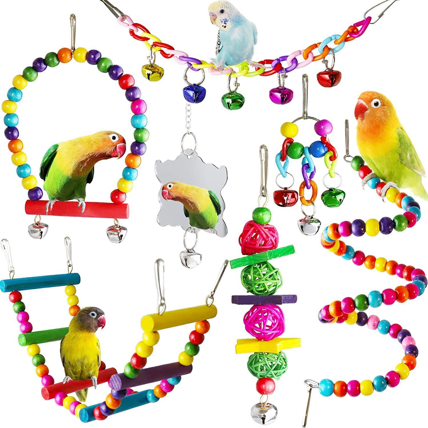 MOPUEA Vogelspielplatz Vogelspielplatz Wellensittich Spielzeug mit Kletter-& Schaukelfunktion