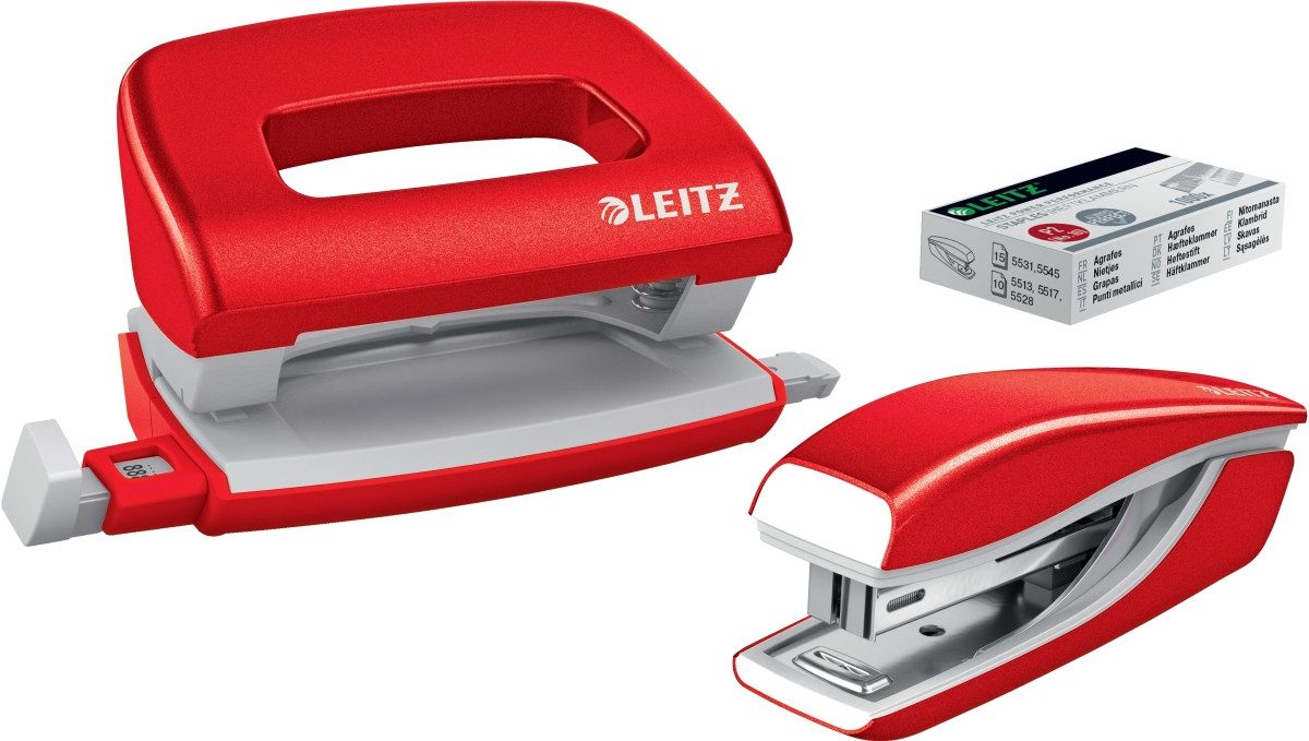 LEITZ Tischaufsatz Schreibtisch-Set Nexxt Wow Heftgerät+Locher rot