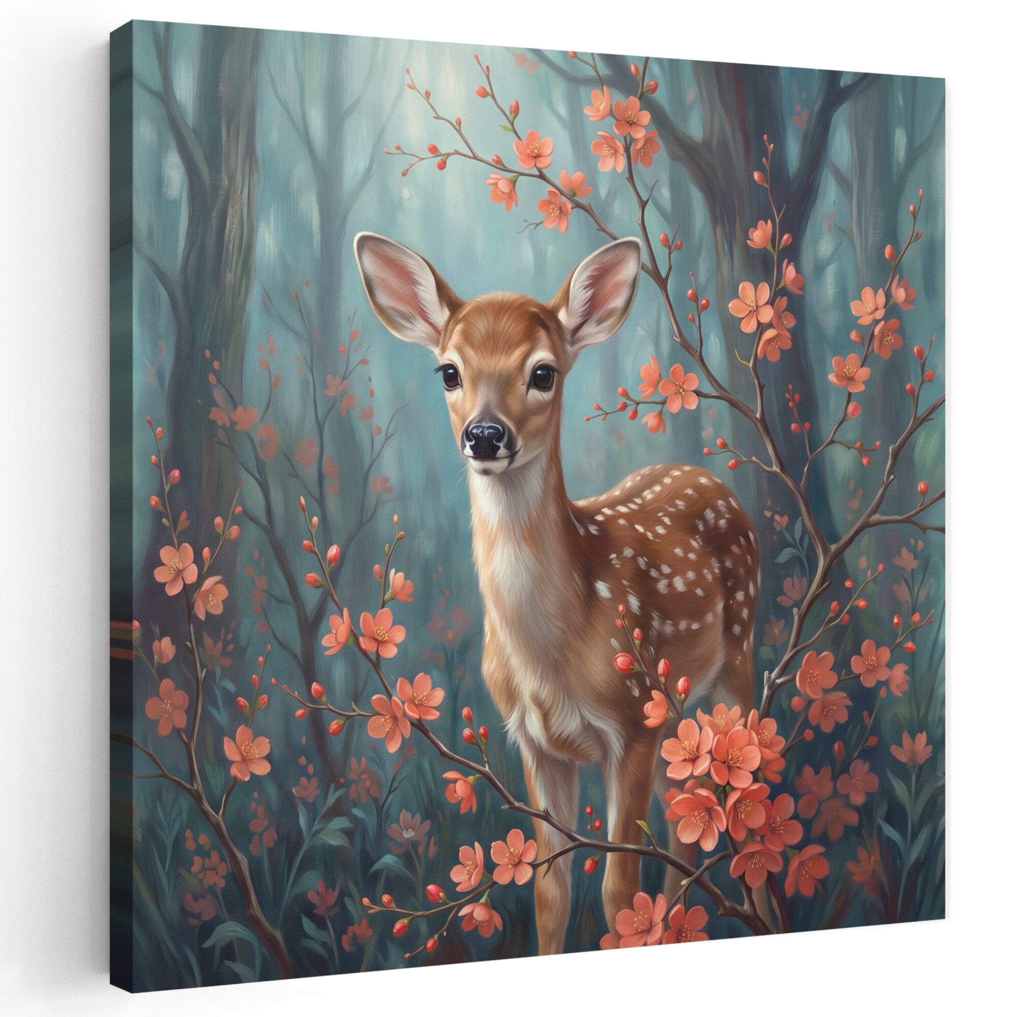 OneMillionCanvasses® Leinwandbild Tier – Blumen – Wald, Fotodruck (1 St), Wandbild, Deko Schlafzimmer Wohnzimmer Flur 20x20 cm