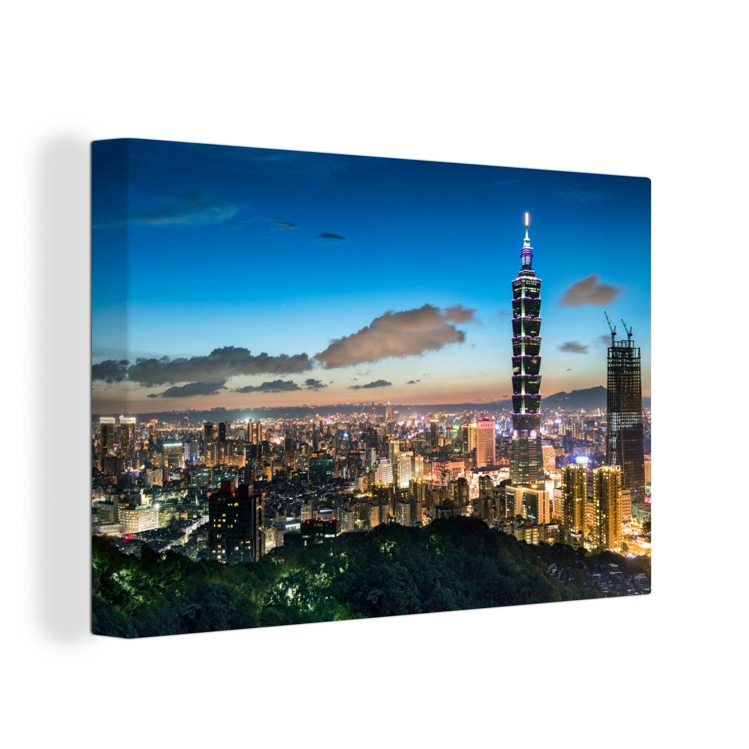OneMillionCanvasses® Leinwandbild Der Turm des Taipei 101 im asiatischen Taiwan, (1 St), Wandbild Leinwandbilder, Aufhängefertig, Wanddeko, 30x20 cm
