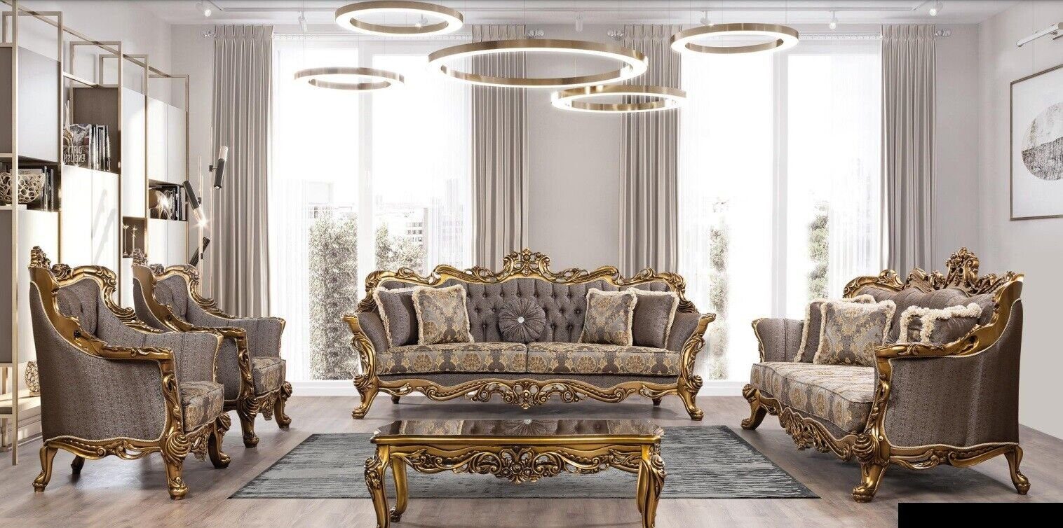 JVmoebel Wohnzimmer-Set Sofagarnitur 3+1+1 Sitzer Luxus Garnitur Set Sofa Sofas Stoff Grau, (3-St)