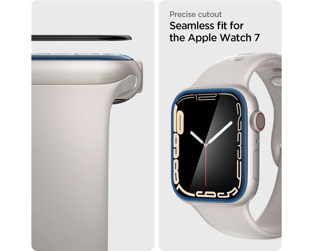 Spigen Displayschutzfolie 2x Panzerglas für Apple Watch 9/8/7 Schutzglas Panzerfolie 41-45mm für 41mm, 2 Stück, Tempered Glass, Anti‑Fingerabdruck, Case Friendly, Hartglas