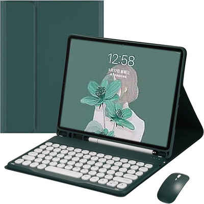 longziming »Beleuchtete Tastatur Hülle für iPad 9.Gen,8.Gen, 7.Gen 2021/2020/2019 (10.2 Zoll), iPad Air 2019(3. Gen), iPad Pro 10,5 2017, Bluetooth QWERTZ Funktastatur mit Schutzhülle/Pencil Halter, grün« iPad-Tastatur