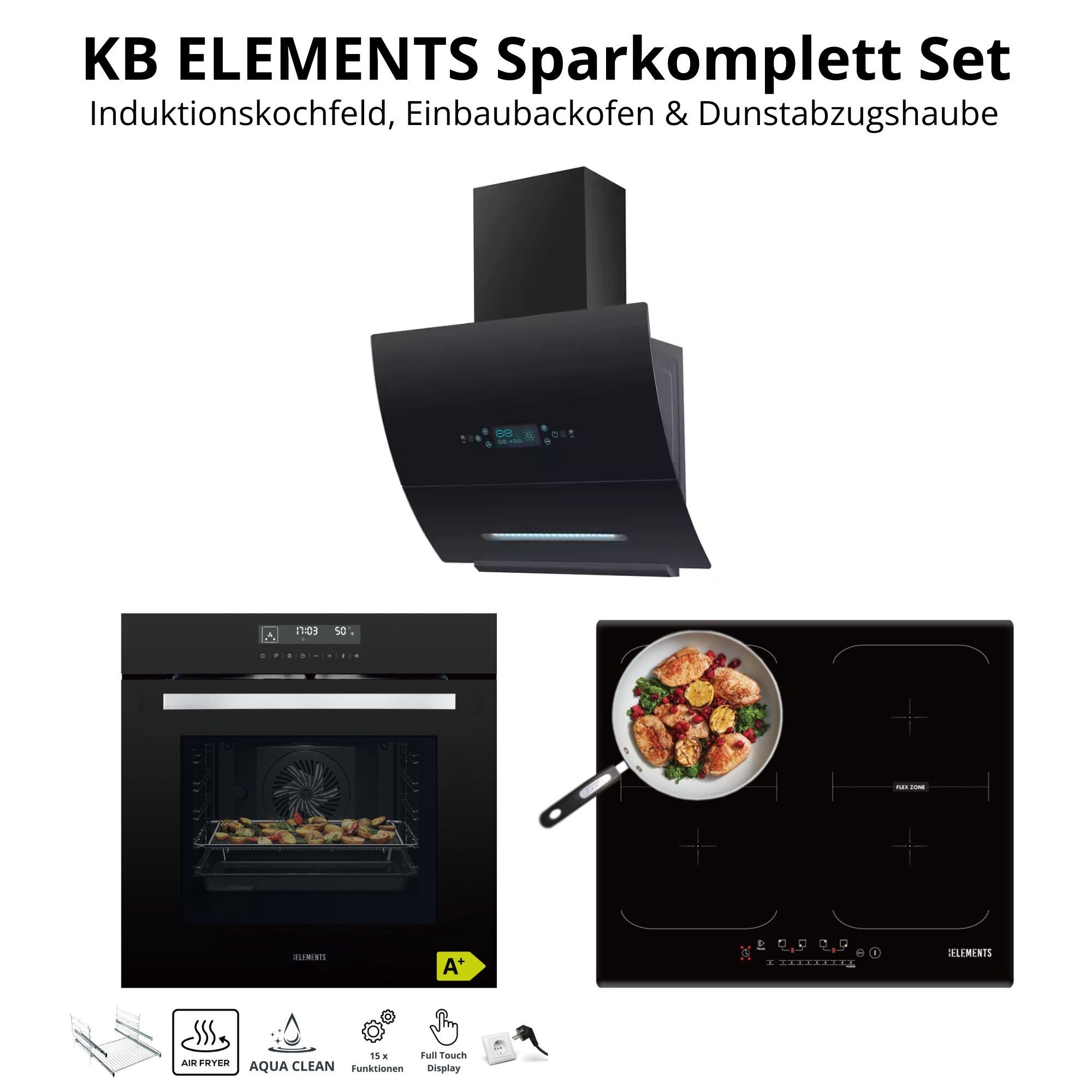 Induktions Herd-Set Einbaubackofen 60 cm mit 4-Zonen Induktionskochfeld 60cm