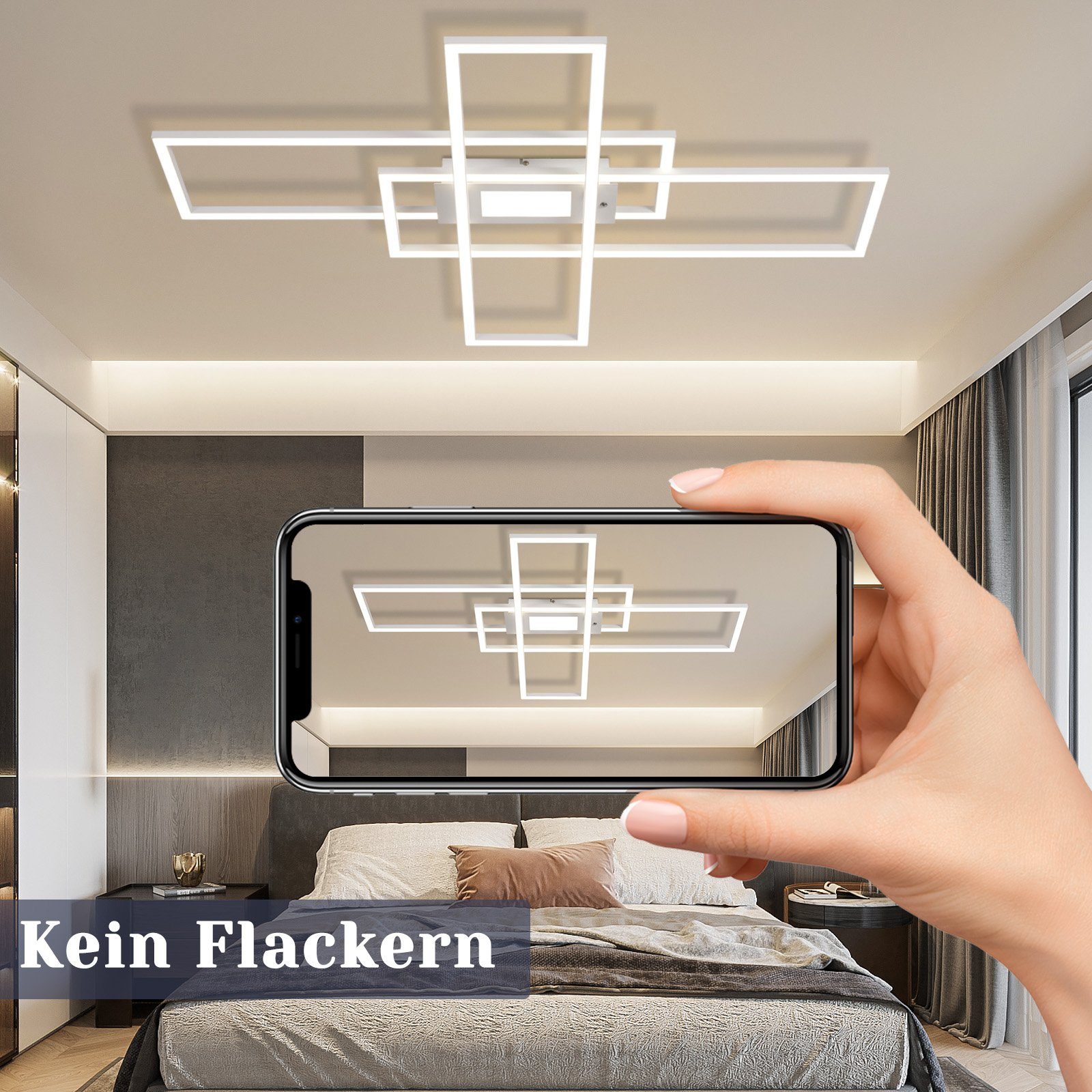 50W Wohnzimmer Design, Modern ZMH Wohnzimmerlampe Weiß integriert, Deckenbeleuchtung Deckenleuchte Schlafzimmerlampe Schlafzimmer LED Fernbedienung mit LED fest