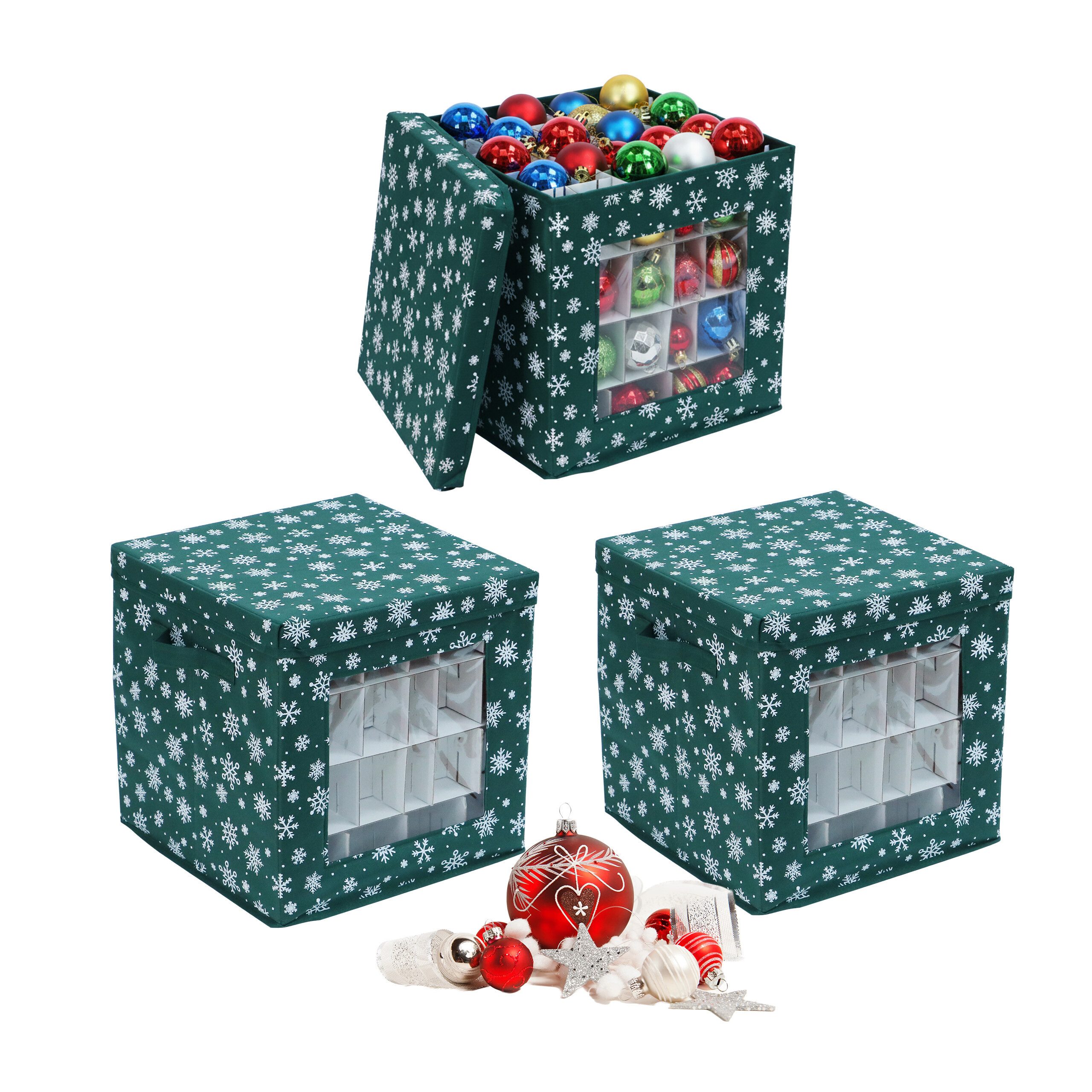 relaxdays Aufbewahrungsbox Weihnachtskugel Aufbewahrungsbox 3er Set, B