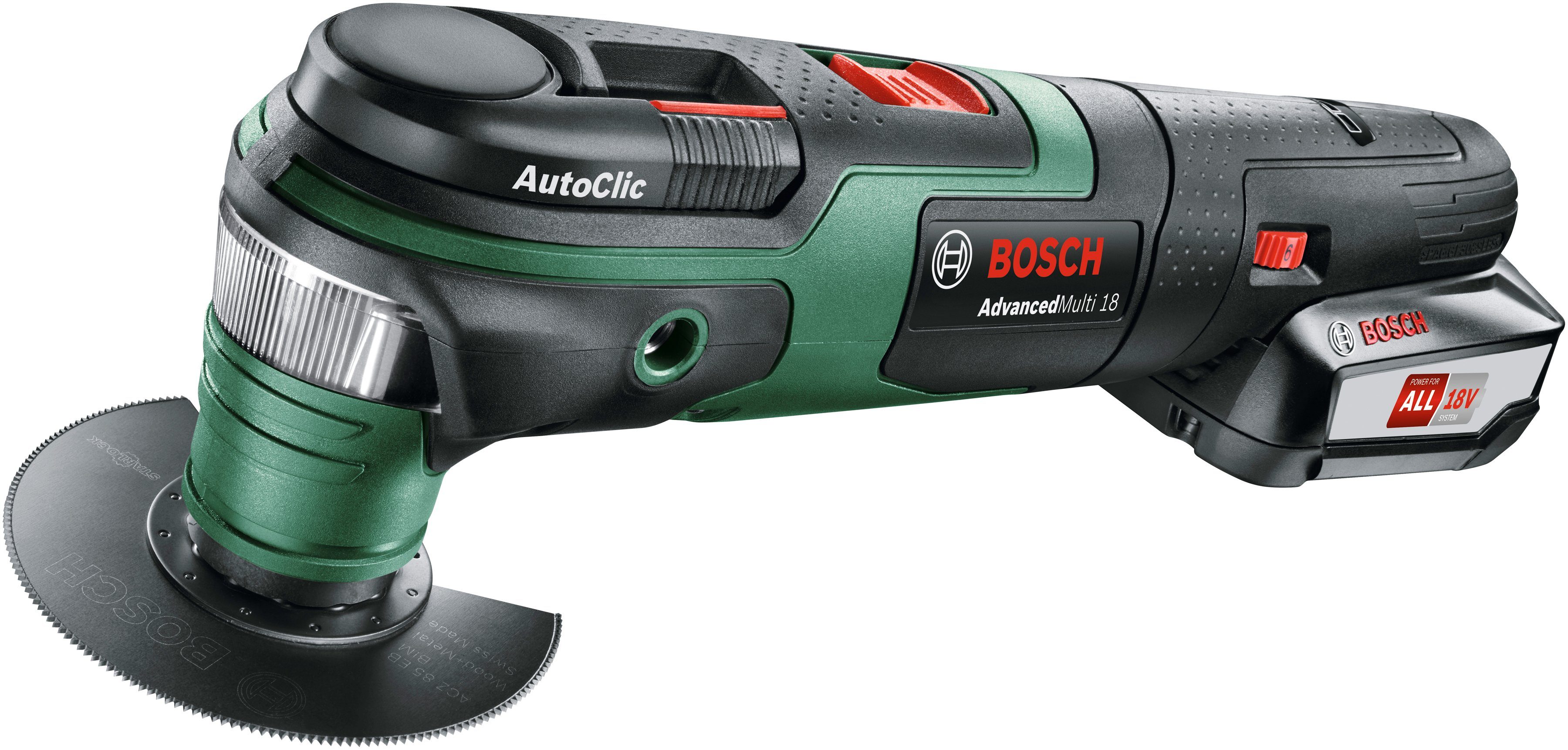 Garden AdvancedMulti 18, Ladegerät 18 & Home Zubehörset, 18V/2,5 Bosch Ah mit Akku V, Akku-Multifunktionswerkzeug und Set,