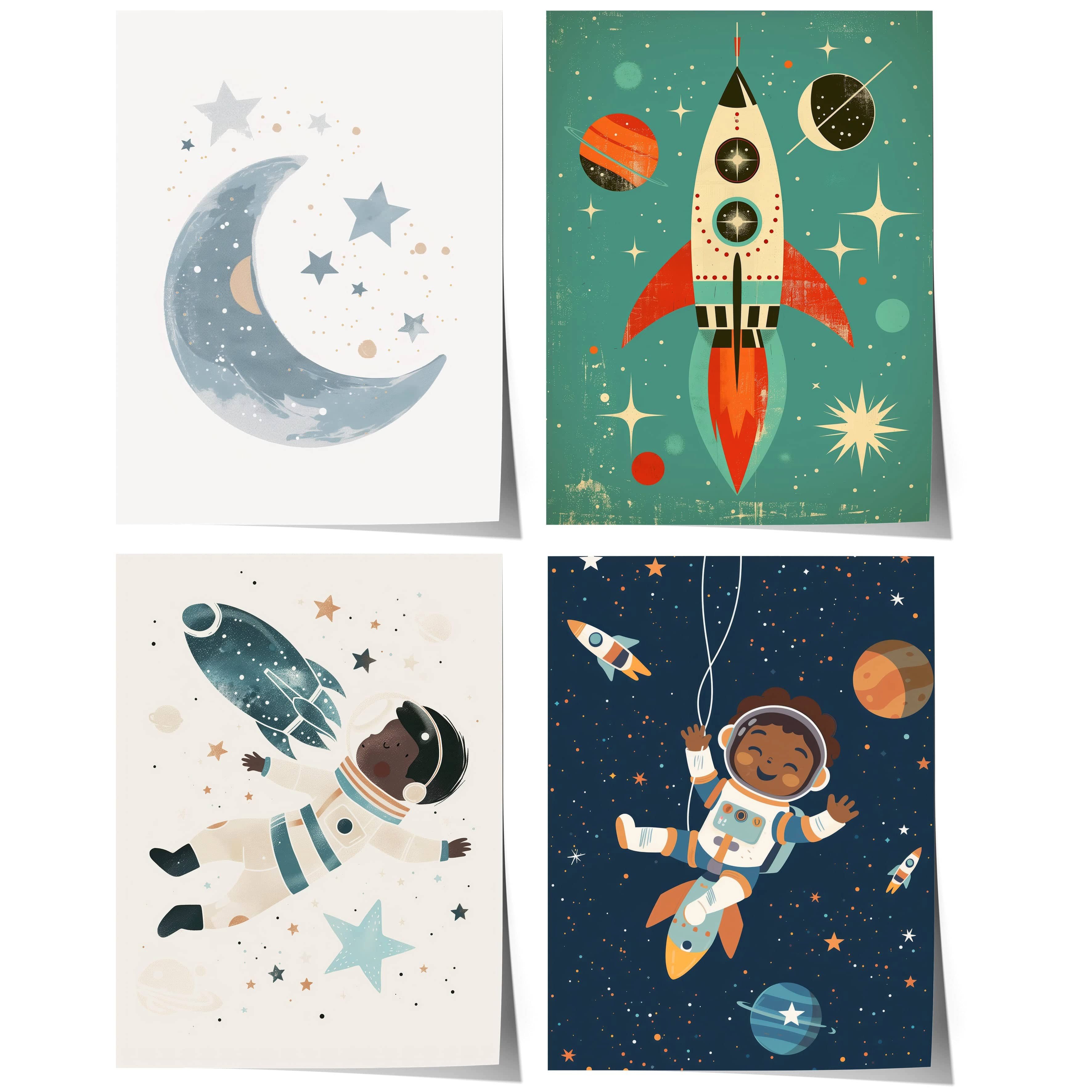 JUSTGOODMOOD Poster Astronaut Kinderzimmer Geschenkidee für Kinder Kinderzimmer Deko Weltr, (1 St)