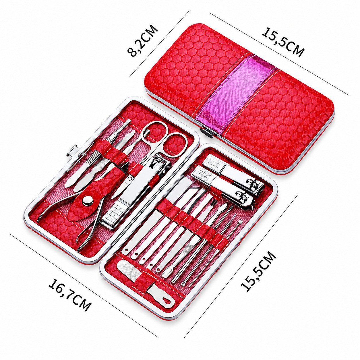 COOL-i ® Nagelknipser-Set 18 teiliges Maniküre Set aus Edelstahl mit PU Etui, Nagelpflege Set für Hände, Füße & Gesicht, Reiseetui