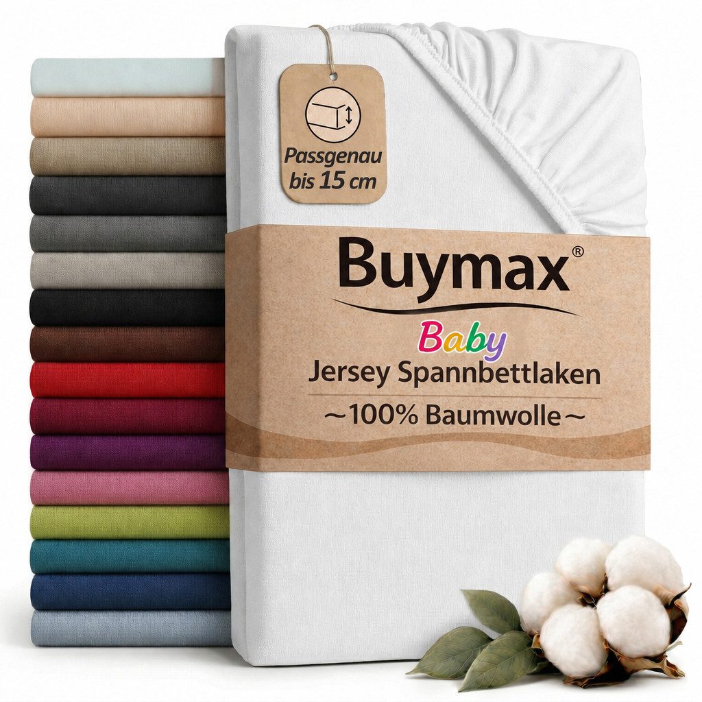 Buymax Spannbettlaken Babybett Kinderbett 60x120cm 70x140cm, Jersey 100% Baumwolle, Gummizug: Rundumgummi, (1 Stück), bis 15 cm Matratzenhöhe, weich, atmungsaktiv, hautfreundlich