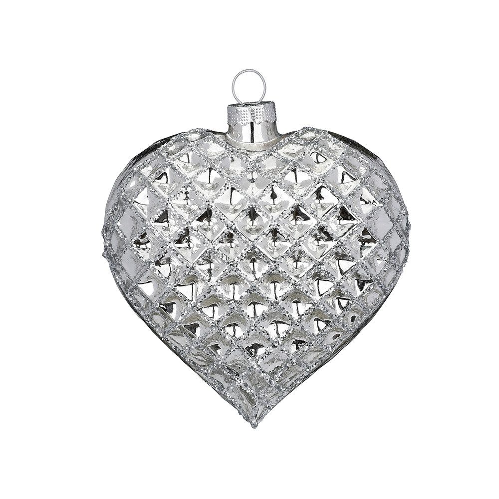 MAGIC by Inge Christbaumschmuck, Christbaumschmuck Glas Herz mit Waffelmuster 10.5cm silber