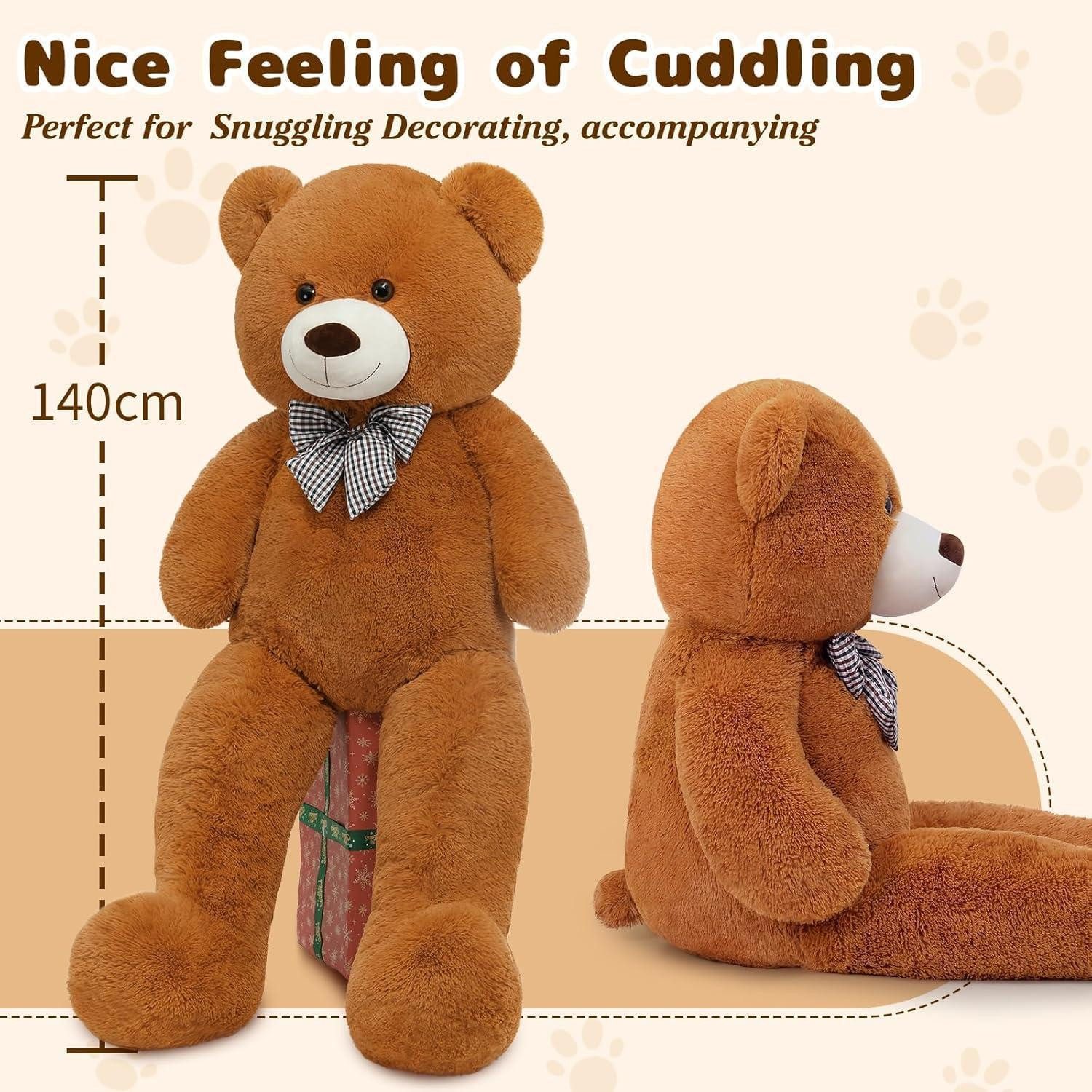 LuxusKollektion Kuscheltier Teddybär 140cm XXL Plüsch Kuscheltier Valentinstag Dunkelbraun