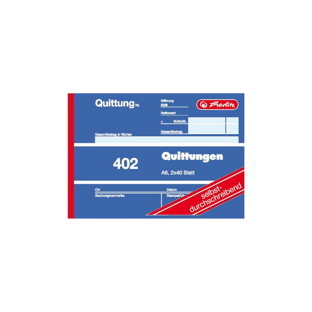Herlitz Geschäftspapier 5x Herlitz Quittungsblock 402 / A6 quer / 2x40 Blatt / selbstdurchschr