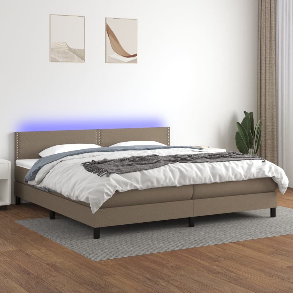 vidaXL Boxspringbett Boxspringbett mit Matratze LED Taupe 200x200 cm Stoff günstig online kaufen