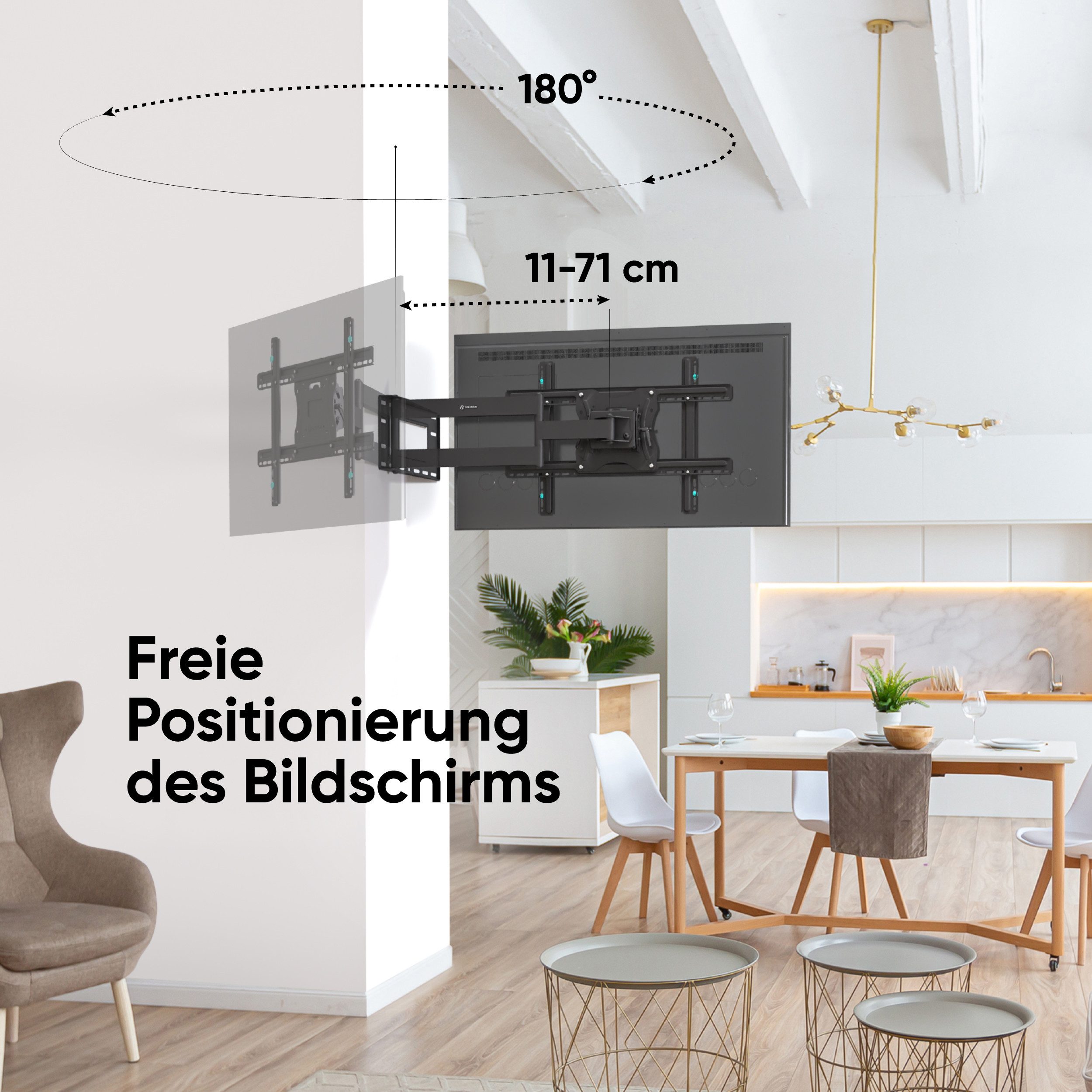 ONKRON TV-Wandhalterung 40-75 Zoll, bis 68 kg, VESA 100x100-600x400, M7L-B, (bis 75,00 Zoll, schwenkbar, neigbar, ausziehbar, langer Arm, horizontale Nivellierung)