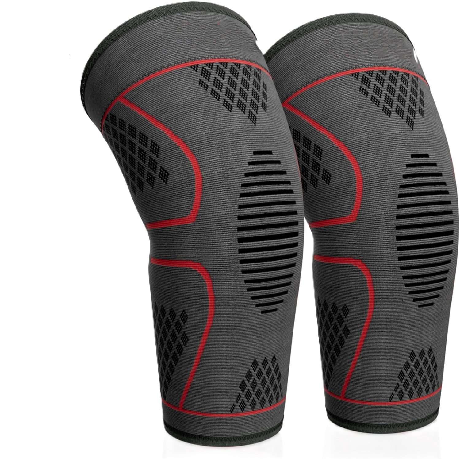 NEENCA Kniebandage Kniebandage Rot 2er Pack – Kompressionsmanschette für Sport & Alltag (Kniebandagen Doppelpack für Sport, Training & Schmerzlinderung, 2er Set rote Kniebandagen für Damen & Herren, beidseitig tragbar), Rote Kniebandage mit 360° Kompressi