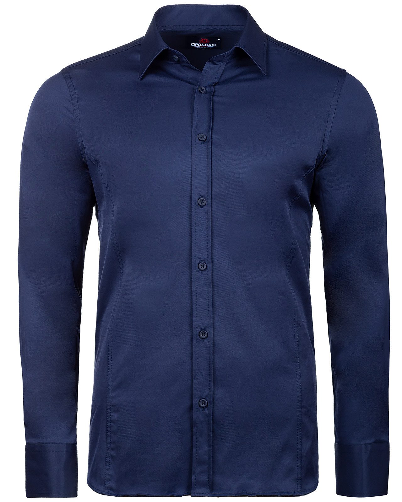 Cipo & Baxx Businesshemd Businesshemd CH166 Navy - Regular Fit - Langarm M im klassischen Design