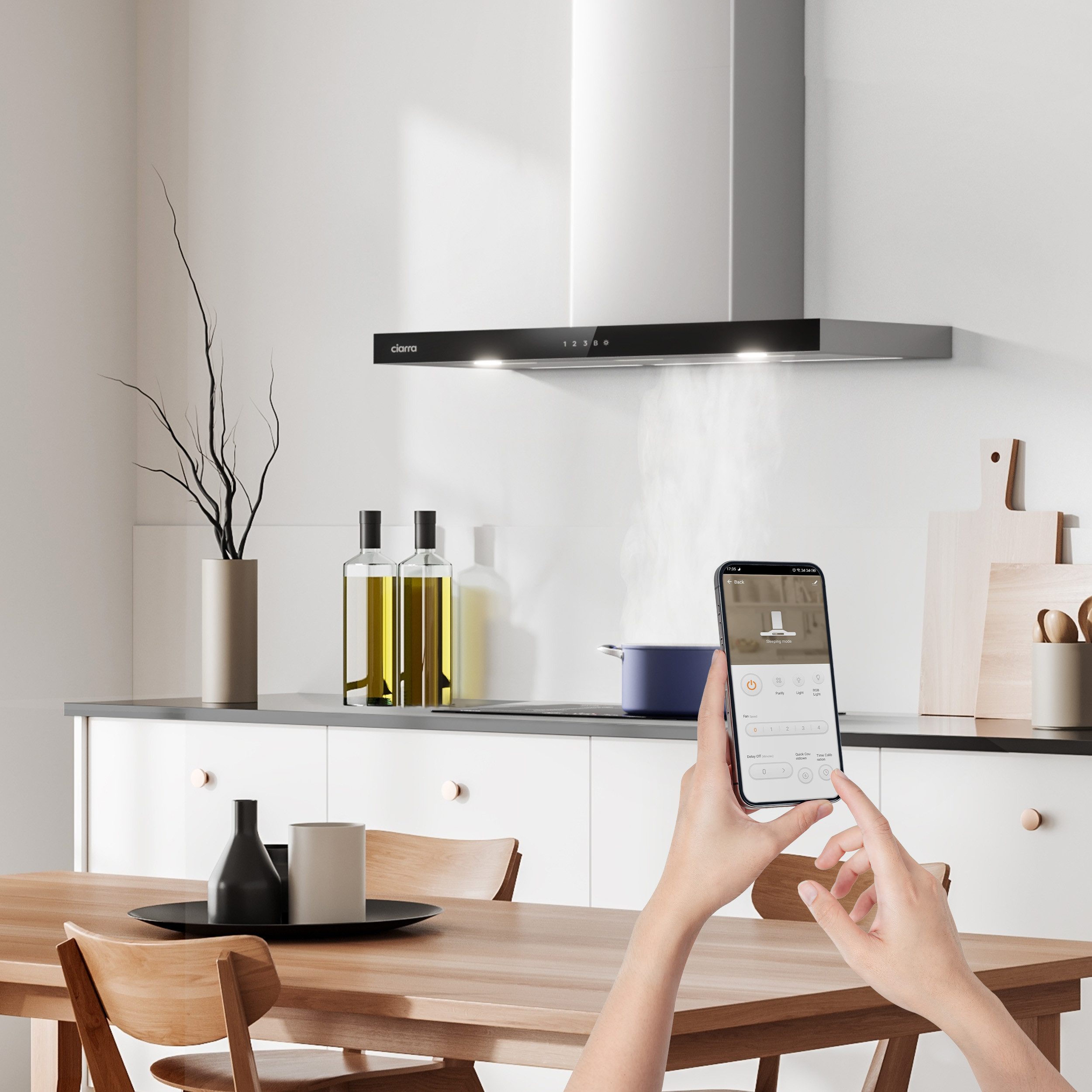 CIARRA Wandhaube 90 cm Dunstabzugshaube A+++ 709 m³/h Umluft & Abluft 4 Stufen CBCS9102 Aktivkohlefiltern, Fettfiltern, LED, WIFI-APP Touch Control mit BOOST – Bild 2 von 5