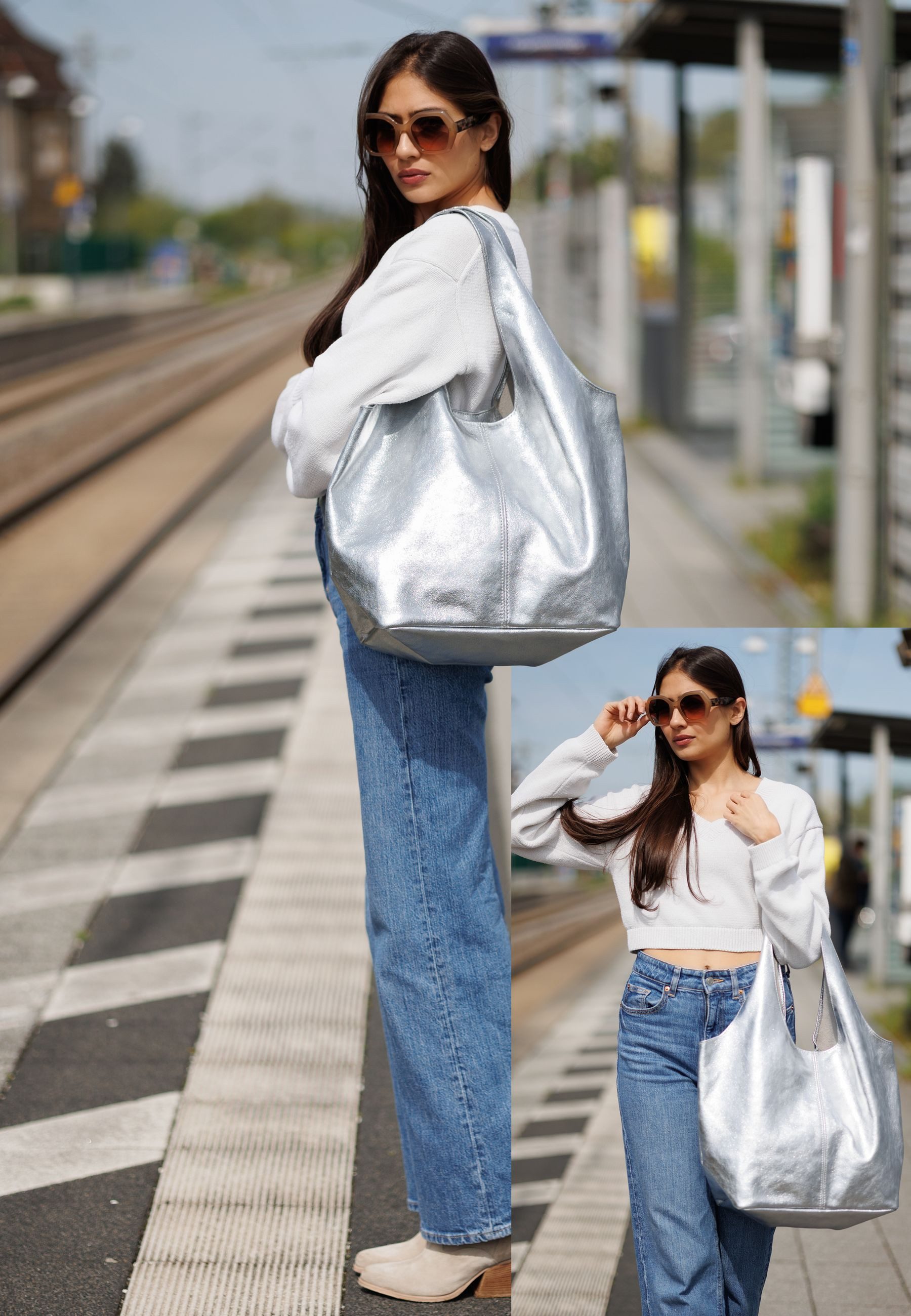 Caspar Schultertasche große Wildleder Hobo bag Damen Tasche - PREMUM LINE - Modell No.840, angenehm leicht, ohne Innenfutter, mit Sicherheitsfach, 100% Echtleder