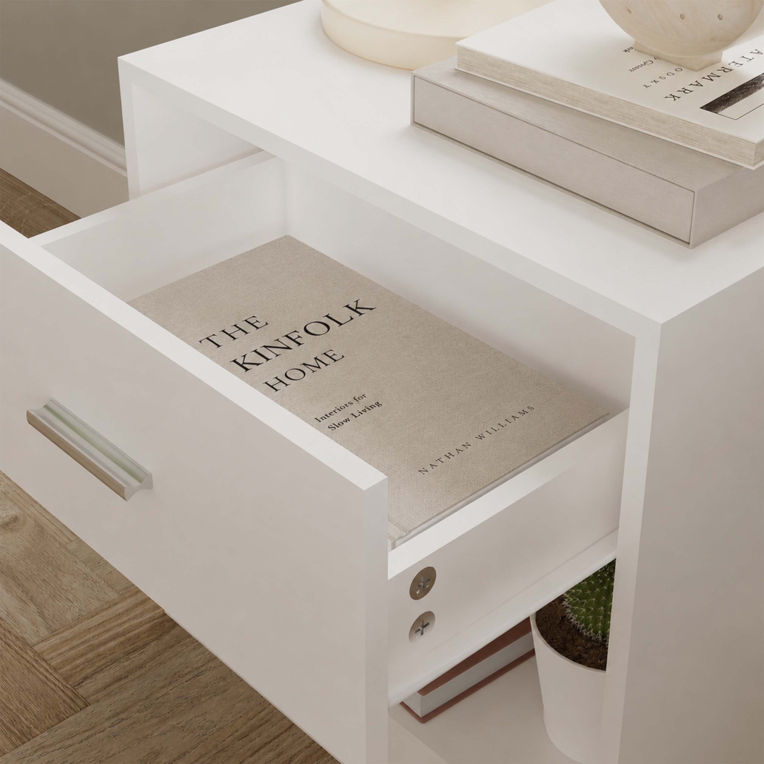 relaxdays Nachtschrank Nachttisch mit Schublade (2-St) weiß, 2er-Pack – Bild 5 von 5