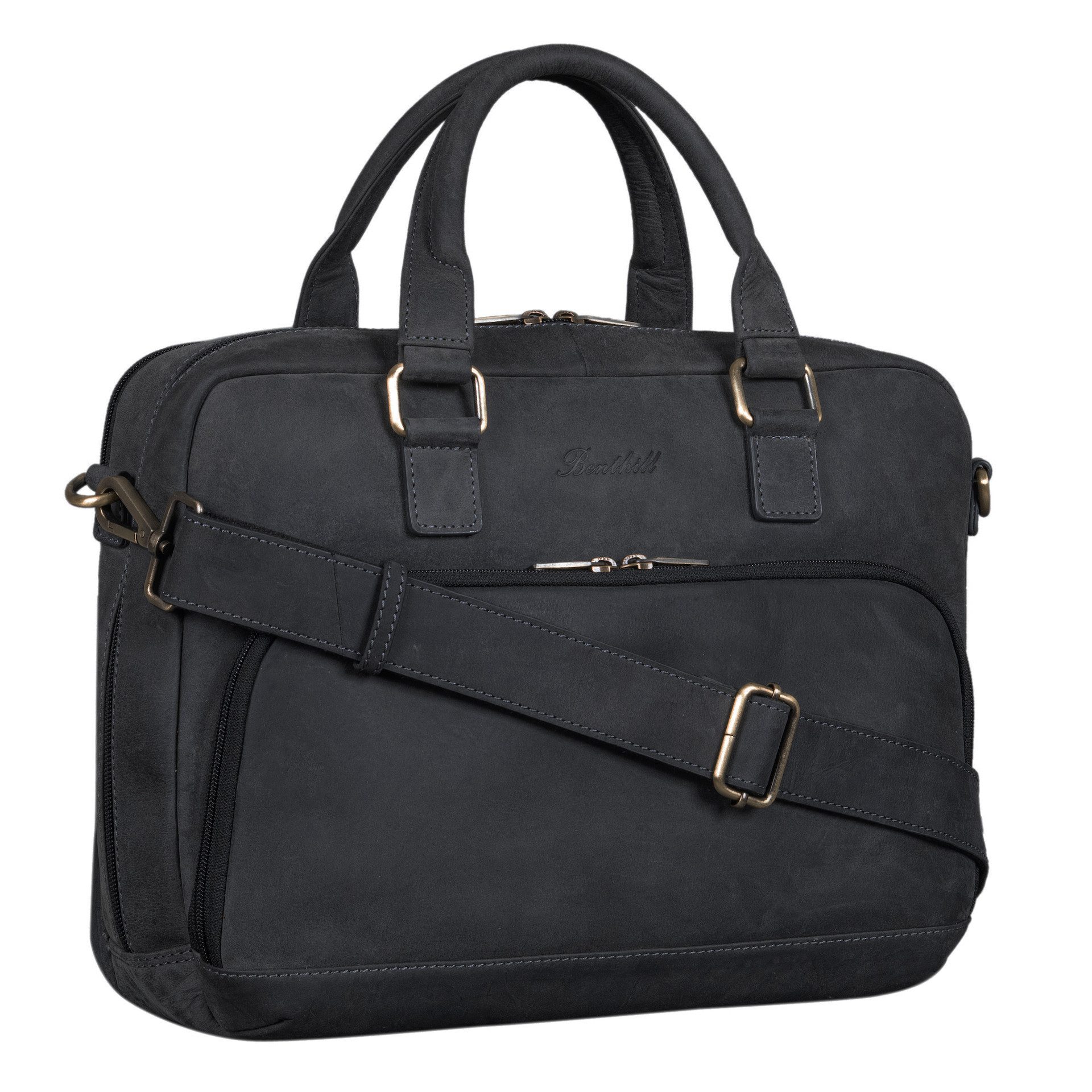 Benthill Aktentasche Echt Leder Laptoptasche Notebooktasche Aktentasche Vintage Groß Herren, Schultergurt / Umhängegurt Reißverschlussfach