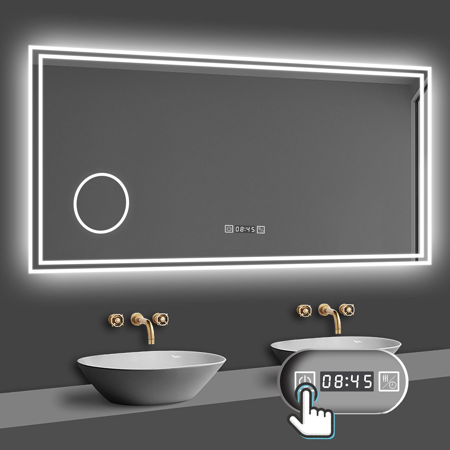 duschspa Badspiegel 80-160cm mit LED, Uhr, Beschlagfrei, Schminkspiegel, Ka günstig online kaufen