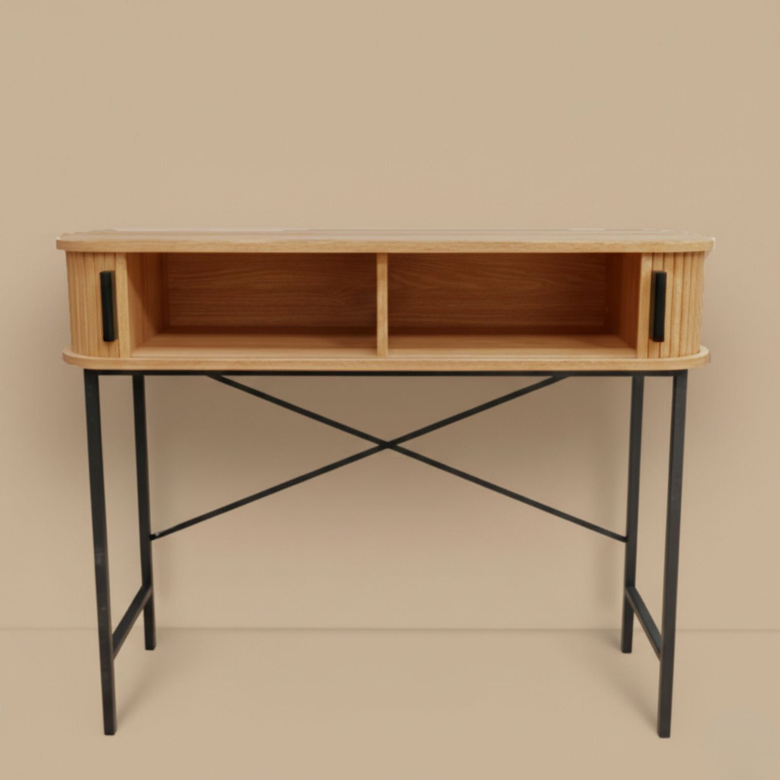 SCAVA Schreibtisch Konsole mit Schiebetüren SCAVA, geriffelt, 100 x 35 x 80,5 cm (funktional, Einzelmöbel), Lamellenfront – Bild 4 von 5