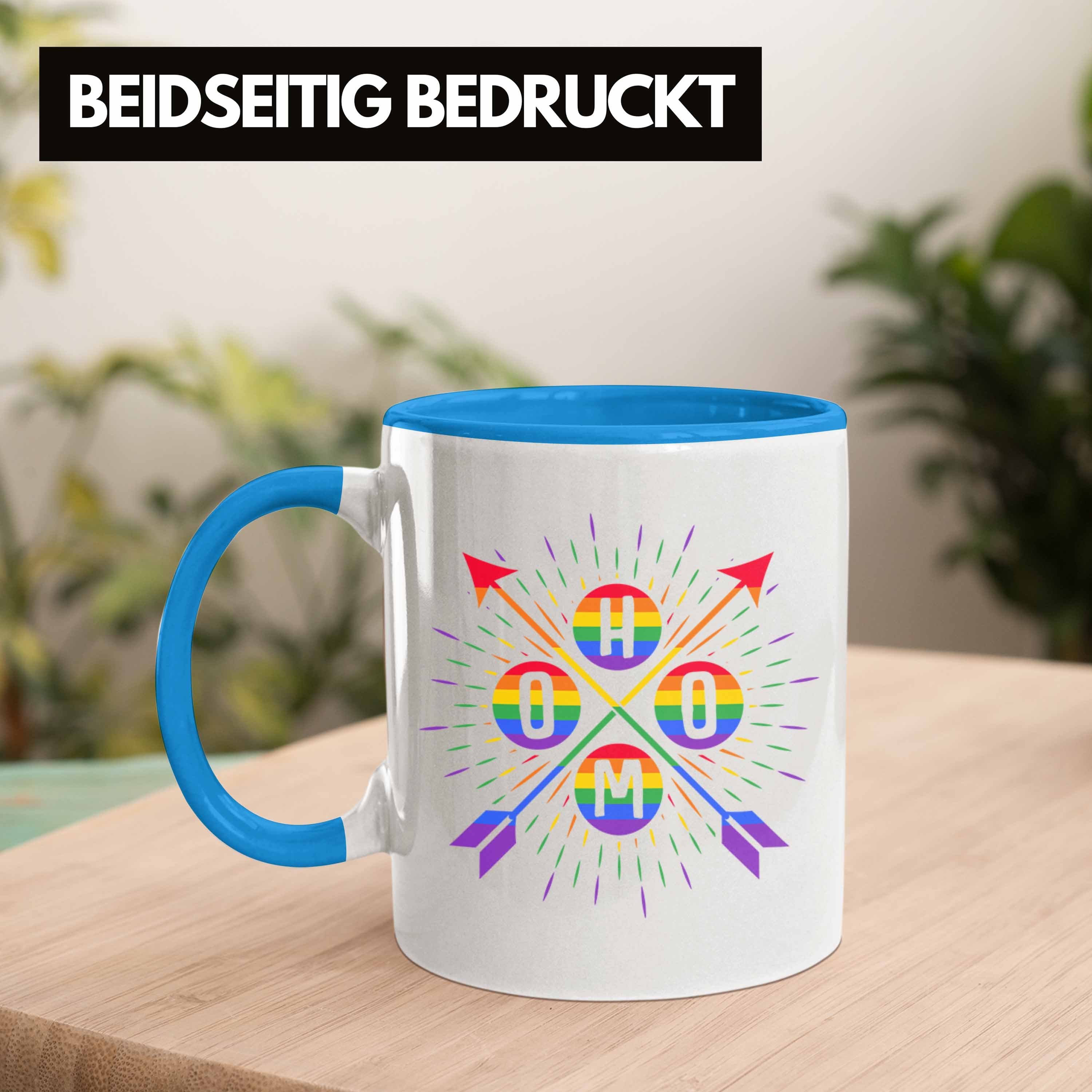 Tasse Geschenk Herzschlag Lesben Blau Lustige Regenbogen für Grafik LGBT Trendation Regenbogen - Trendation Schwule Tasse Transgender Homo