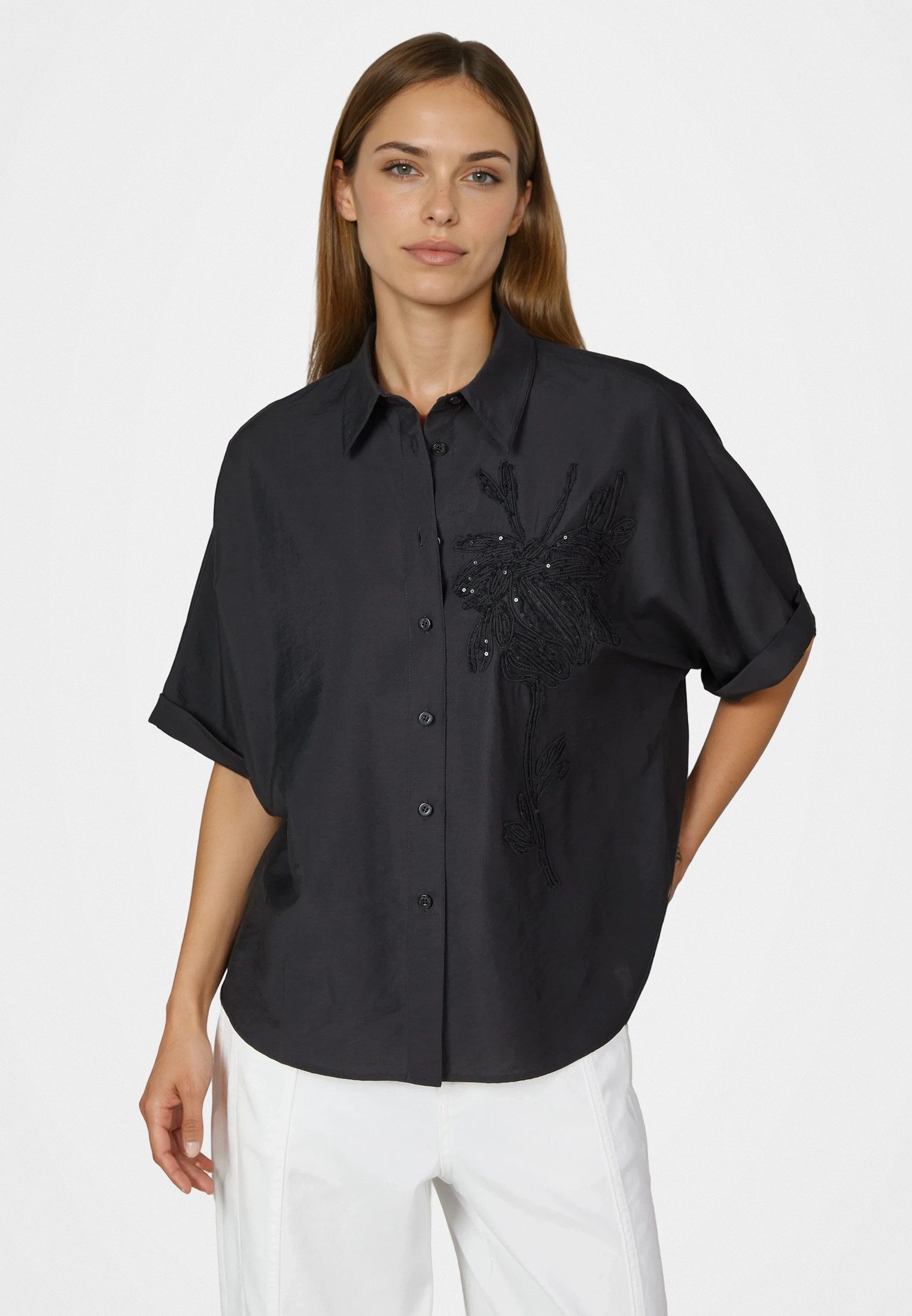 MARC AUREL Kurzarmbluse mit Stickerei