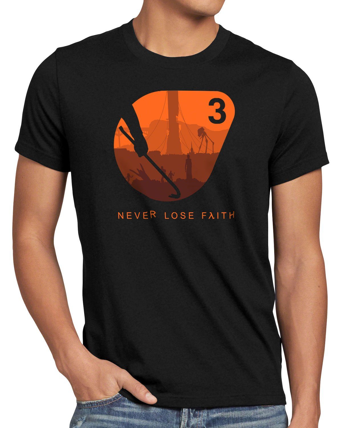 lambda T-Shirt mesa loose Print-Shirt Never faith Herren style3 black