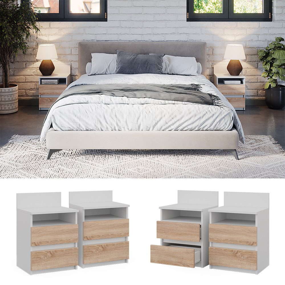Vicco Nachtschrank Monty, Weiß/Sonoma, 32.3 x günstig online kaufen