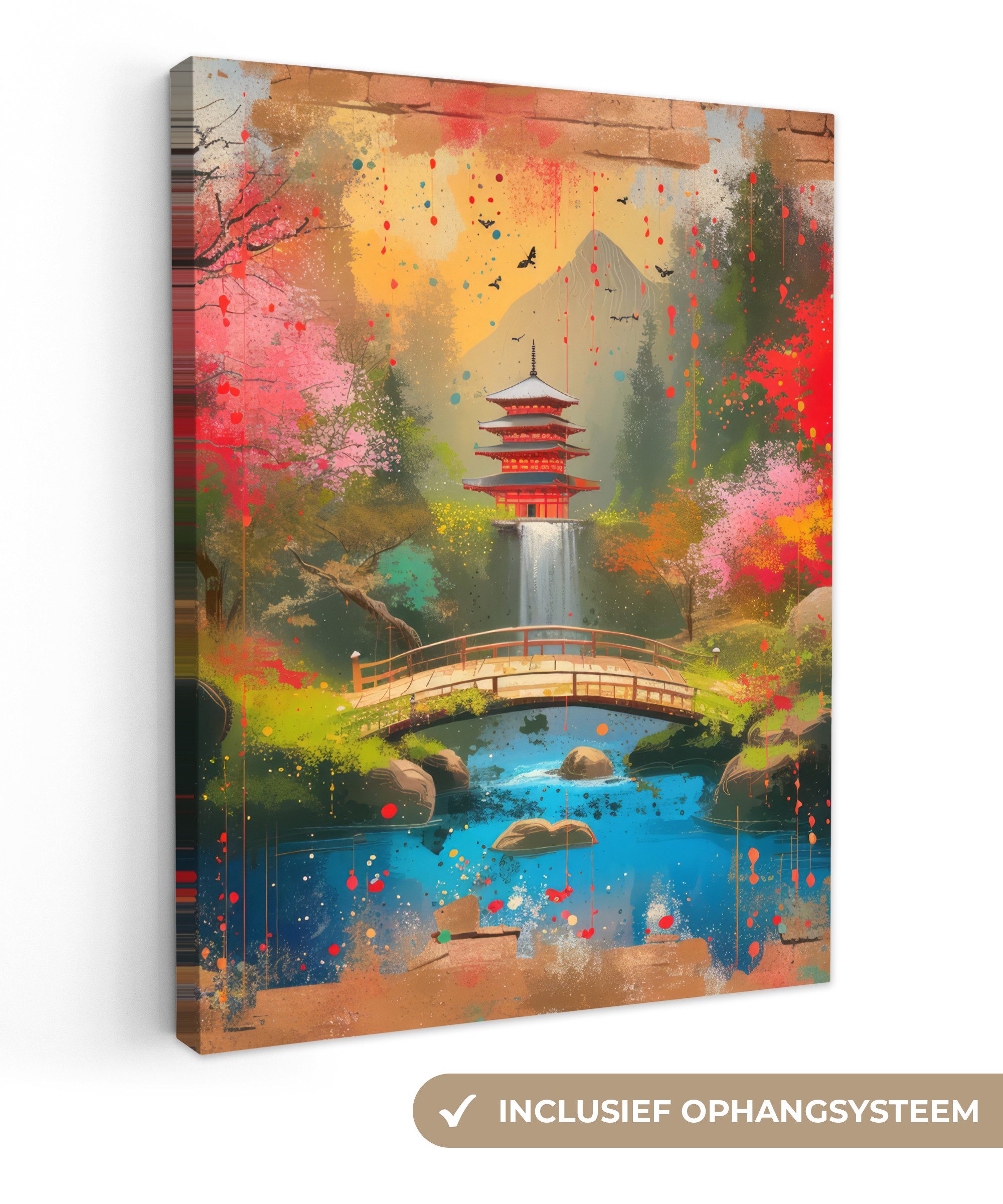 OneMillionCanvasses® Leinwandbild Graffiti - Japanischer Garten - Farbenfroh - Japan - Straßenkunst, Fotodruck (1 St), Leinwand Bilder für Wohnzimmer Schlafzimmer 30x40 cm