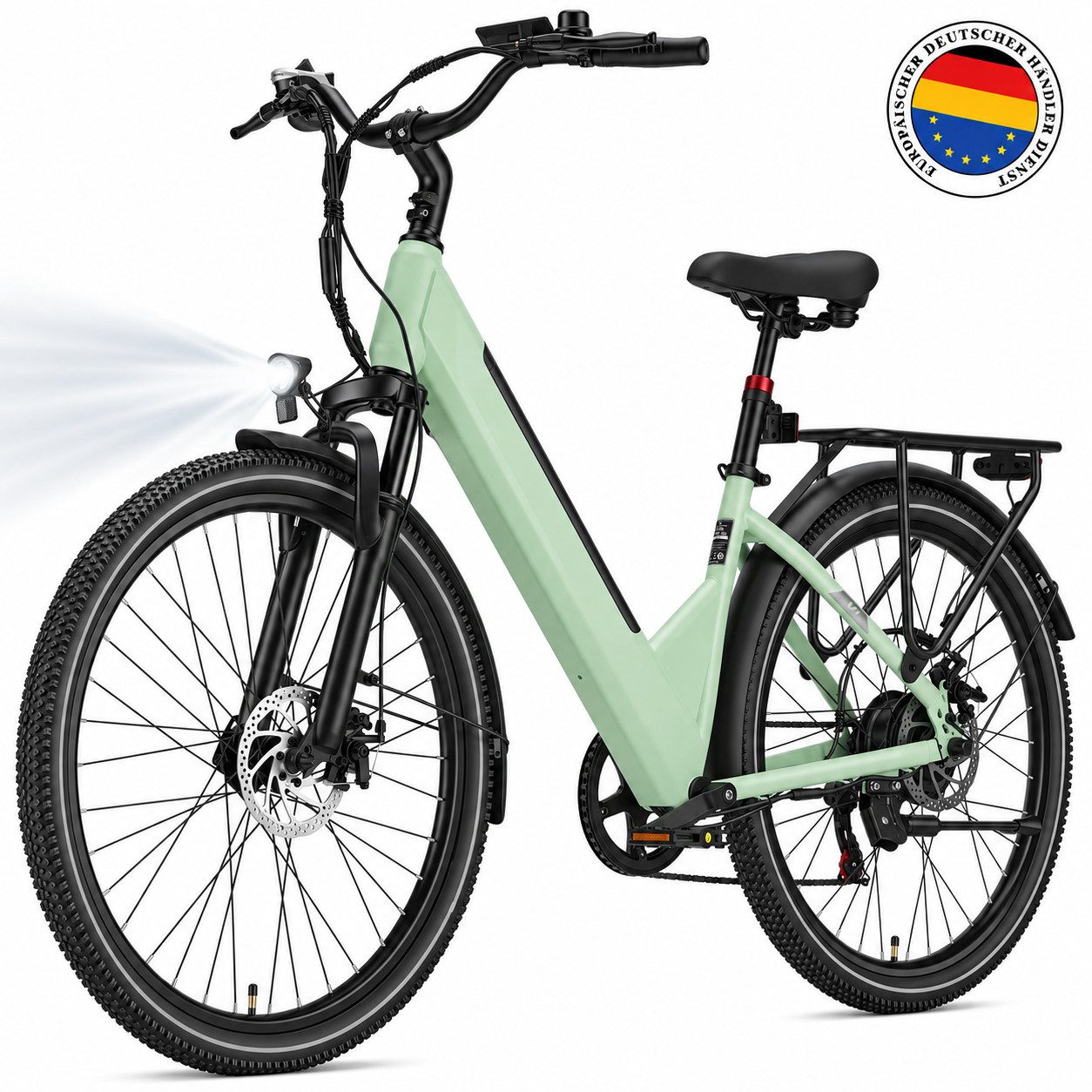 OOTD E-Bike Cityrad 26" 36V 14,5Ah Akku bis 75km, 250W Heckmotor, Shimano 7‑Gang‑Schaltung, 7 Gang Shimano ARDTZ500GSD Schaltwerk, Kettenschaltung, Hinterradmotor, 522 Wh, Tiefer Einstiegherausnehmbarer Akkugefederte Sattelstütze