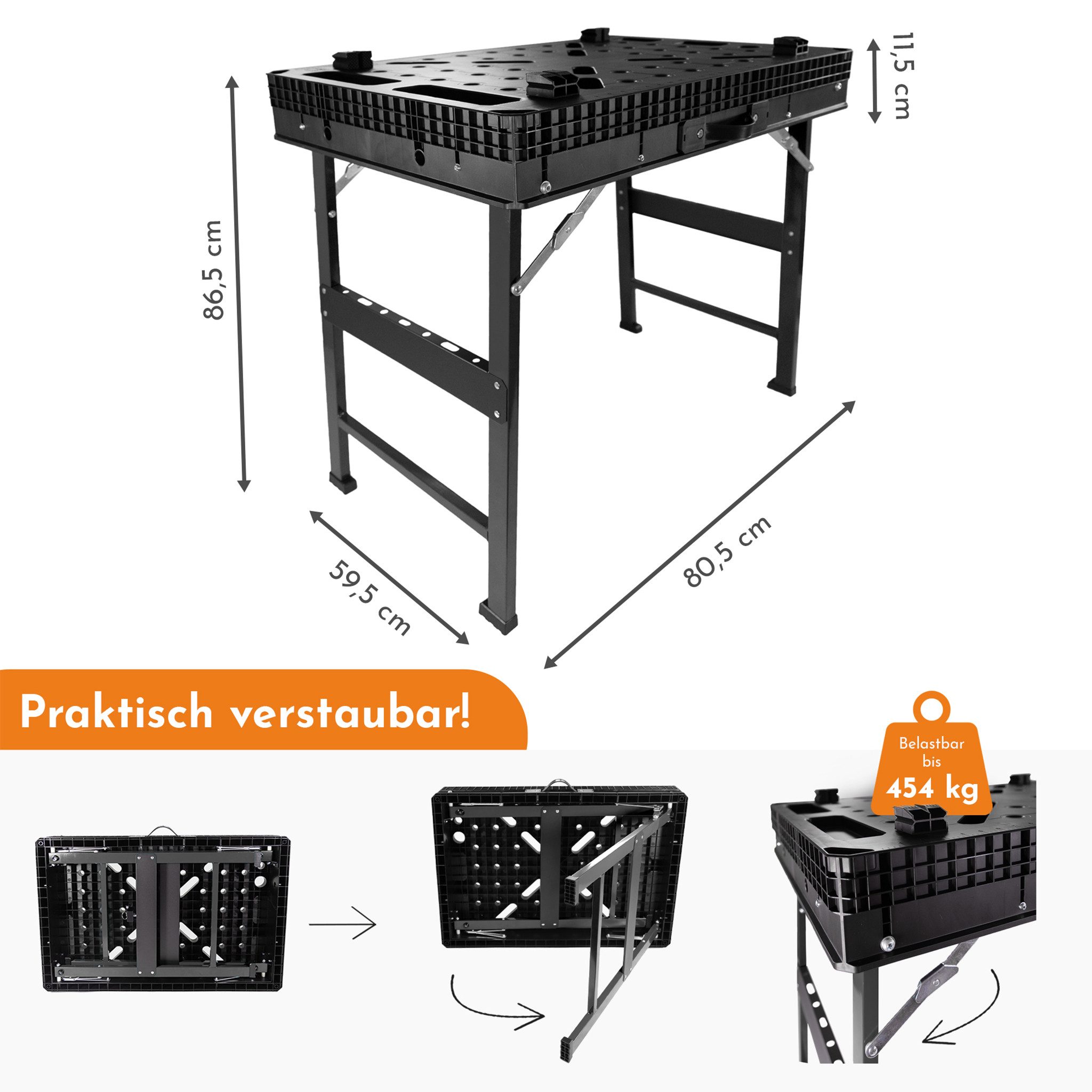 Lemodo Werkbank klappbar - mobiler Spanntisch, Arbeitstisch bis 454 kg, 86,5x59,5x80,5 cm L/B/H