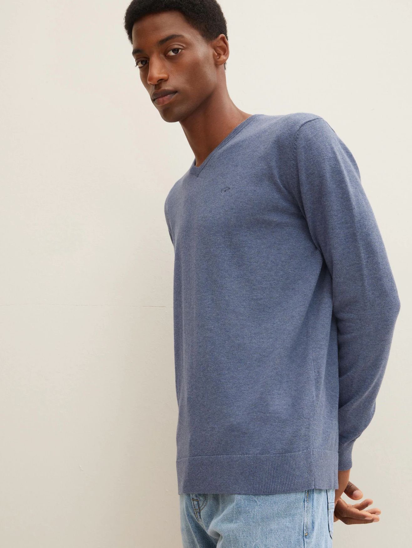 Feinstrick Pullover in Blau V-Ausschnitt 4652 Sweater Strickpullover TAILOR TOM Basic Dünner