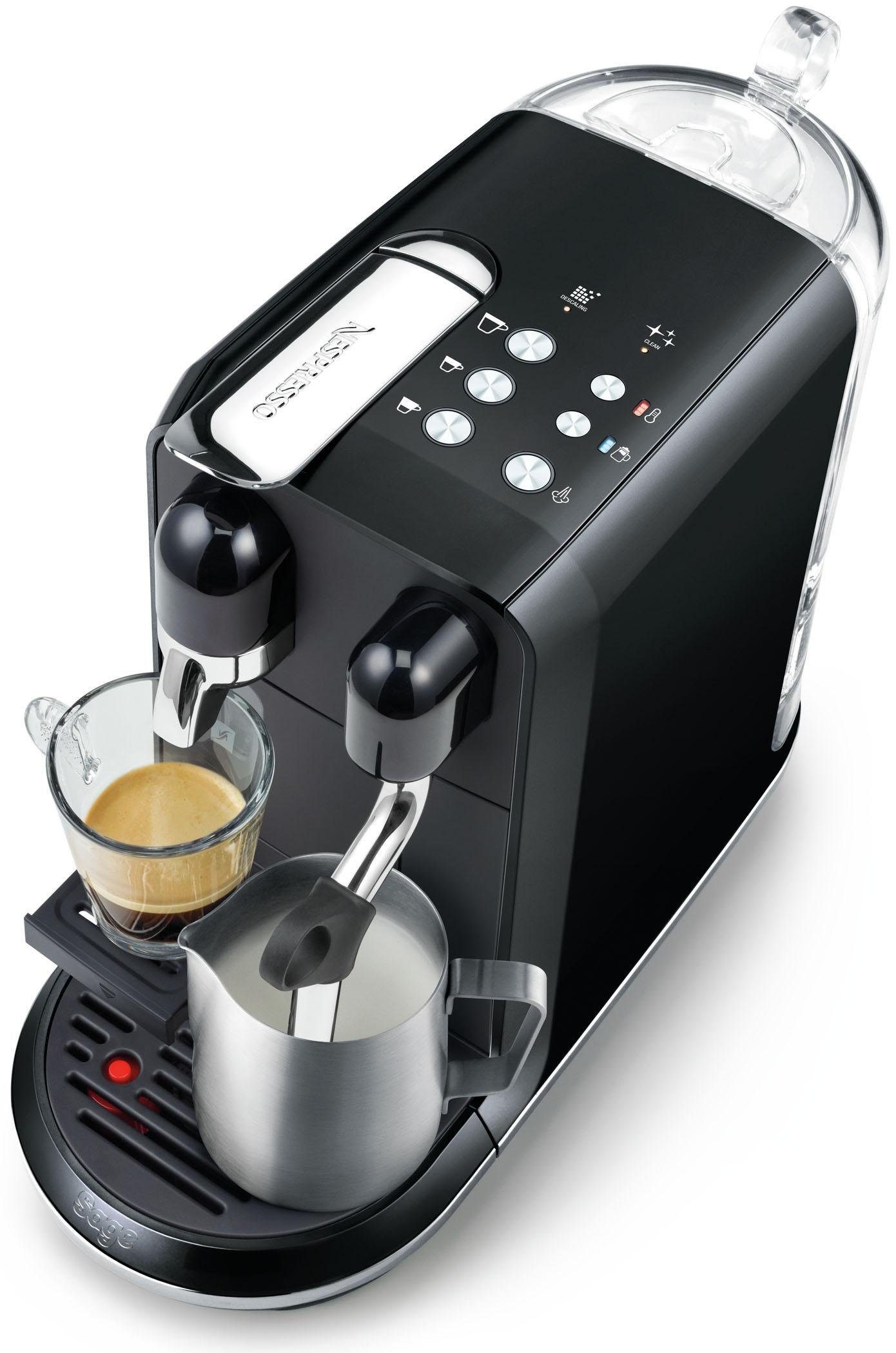 mit 14 Willkommenspaket Nespresso SNE500 Edelstahl-Milchkanne, Kapselmaschine Uno Creatista mit inkl. Kapseln