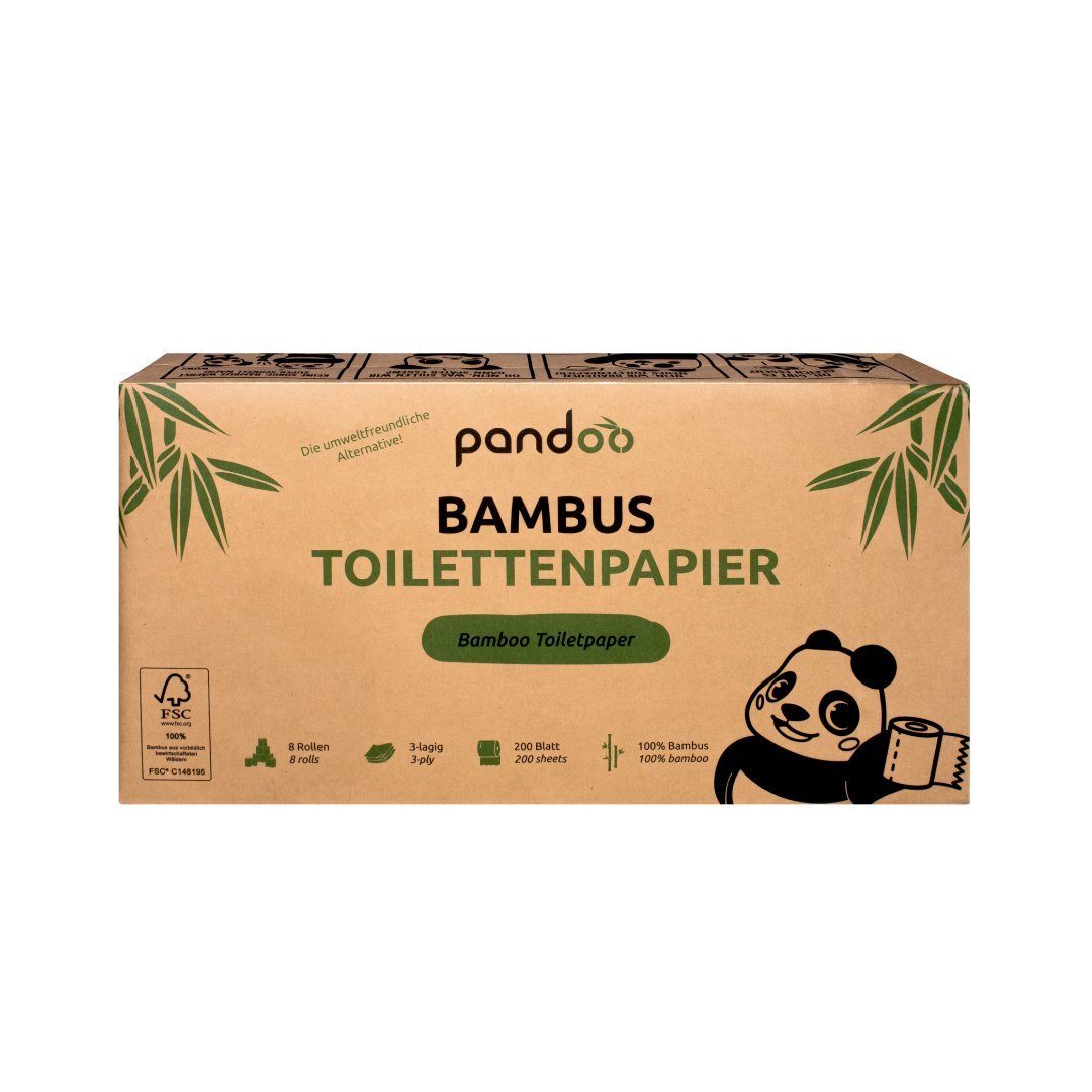 pandoo Toilettenpapier Bambus Toilettenpapier 3-lagig, 100% Bambus, Plastikfreie Verpackung (8-St)