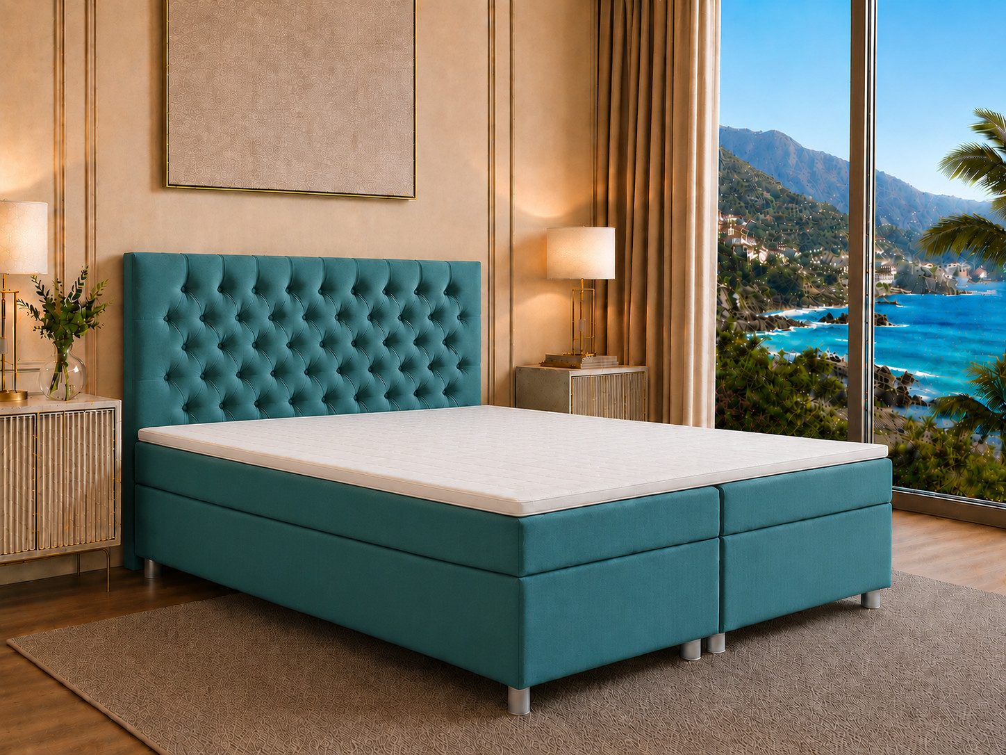Best for Home Boxspringbett Trinity K-14 mit 7-Zonen-Matratze und Stauraum (Boxspringbett-Set, 1-St., Boxspringbett-Set inklusive Matratze, Topper und Bettkästen), 7-Zonen-Matratze, PUR-Schaum-Topper, gepolstertes Kopfteil