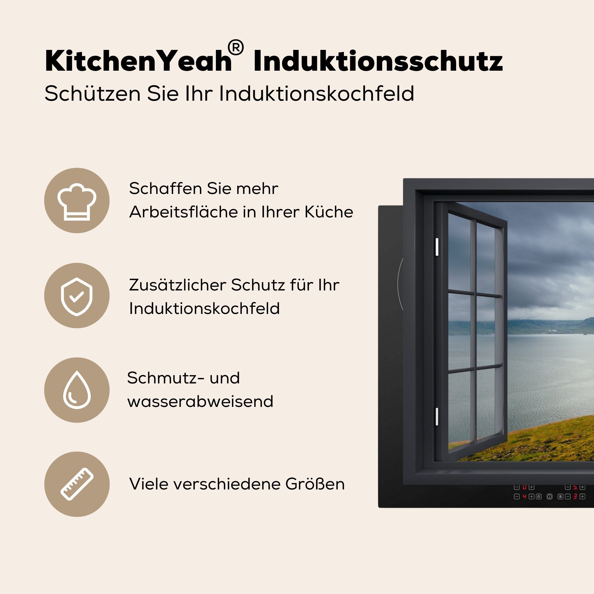MuchoWow Herdblende-/Abdeckplatte Aussicht - Natur tlg), Vinyl, - Induktionskochfeld 81x52 für die küche, Ceranfeldabdeckung (1 Schutz See, cm