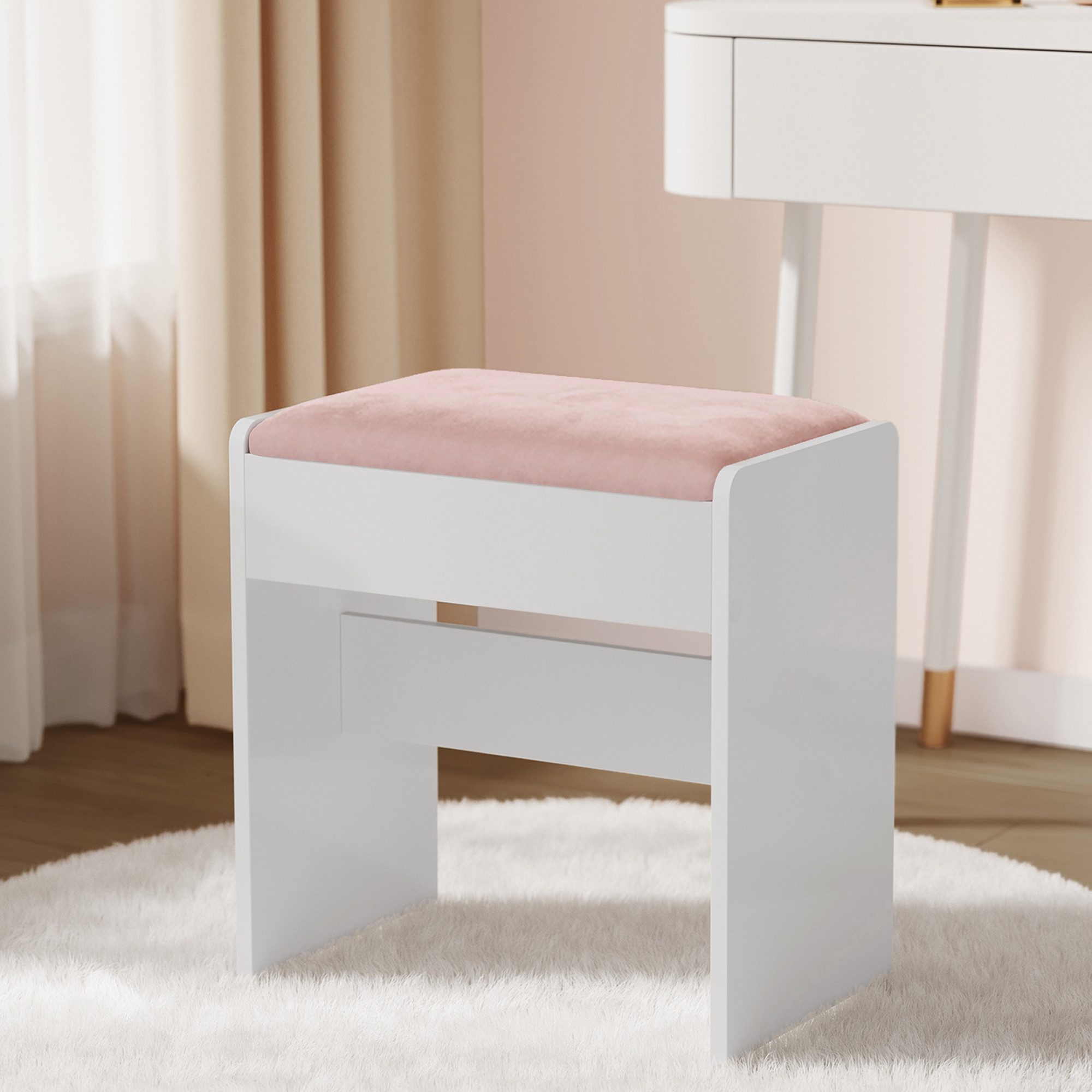 VASAGLE Schminktisch Makeup-Hocker, 45 cm x 45 cm x 28.6 cm, Schminktischhocker, Sitzhocker gepolstert, mit rutschfesten Fußpads