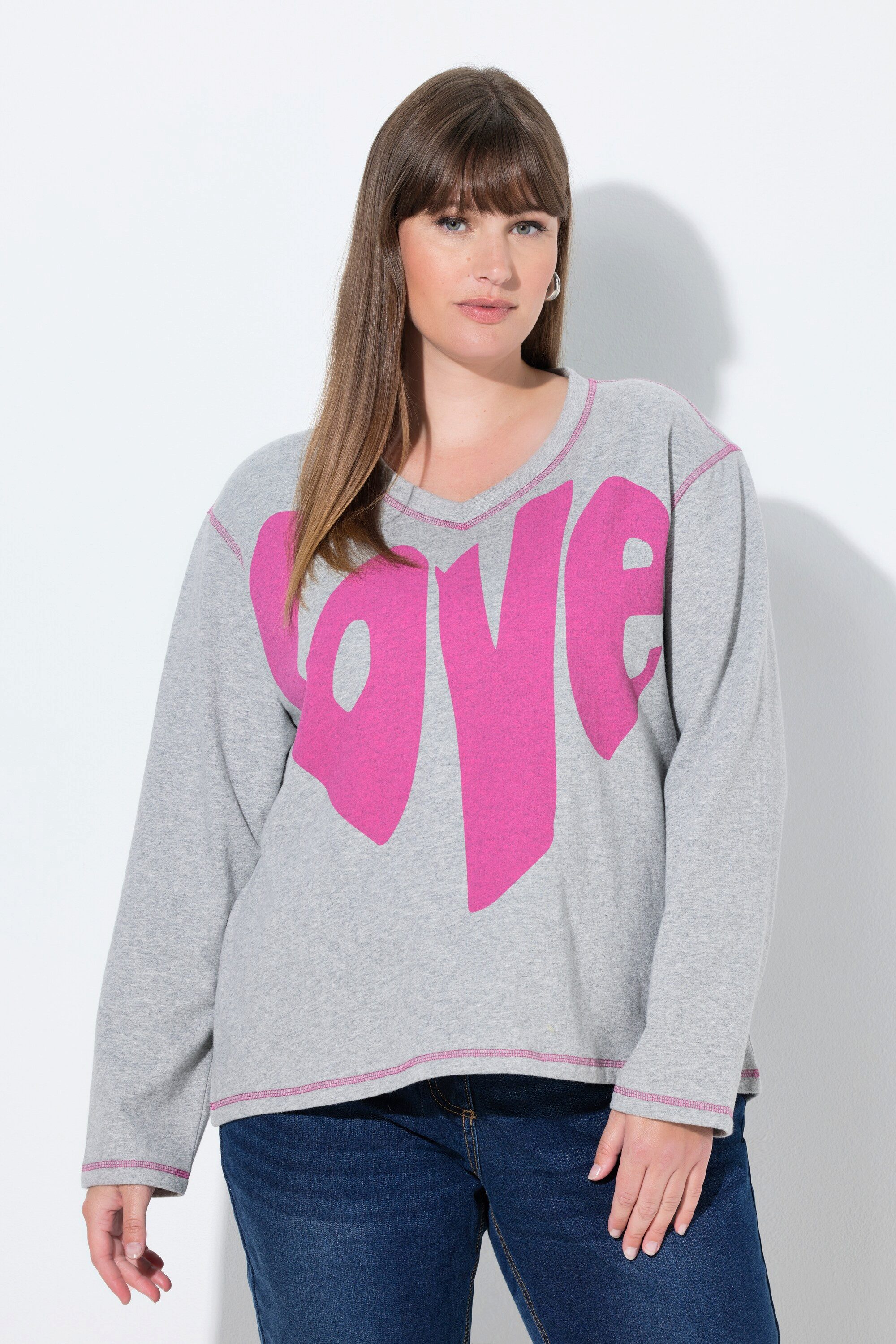 Sweatshirt Sweatshirt Love A-Linie V-Ausschnitt Langarm